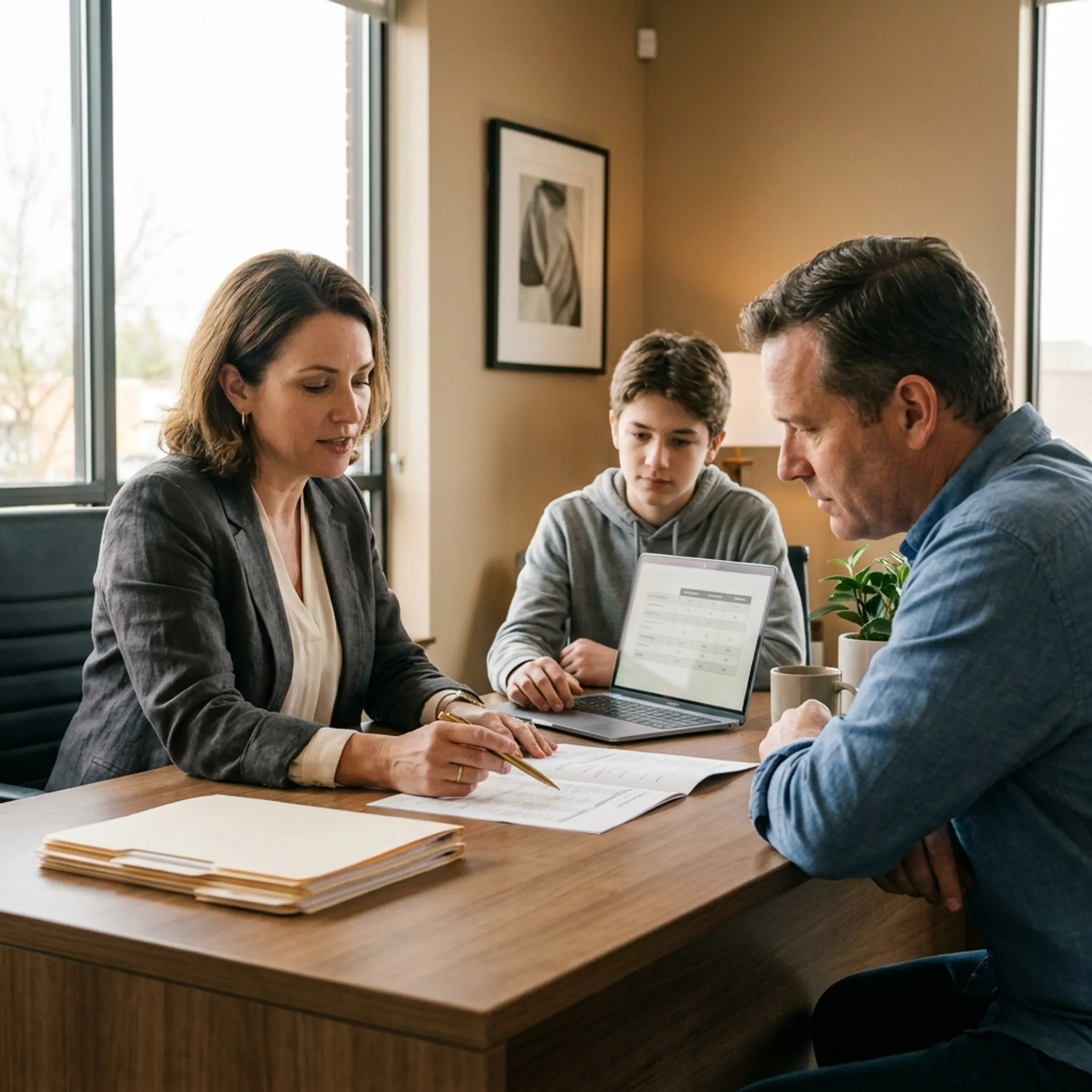 Insurance advisor discussing teen driver coverage with a parent