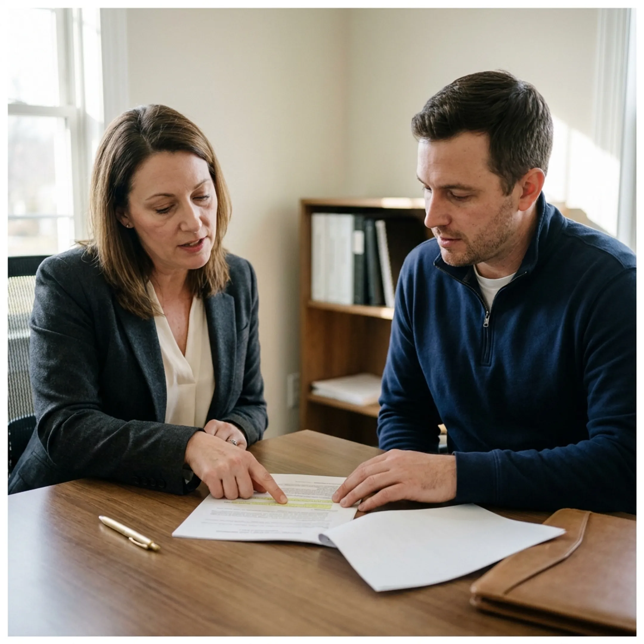 Advisor explaining pest control insurance policy options to a business owner