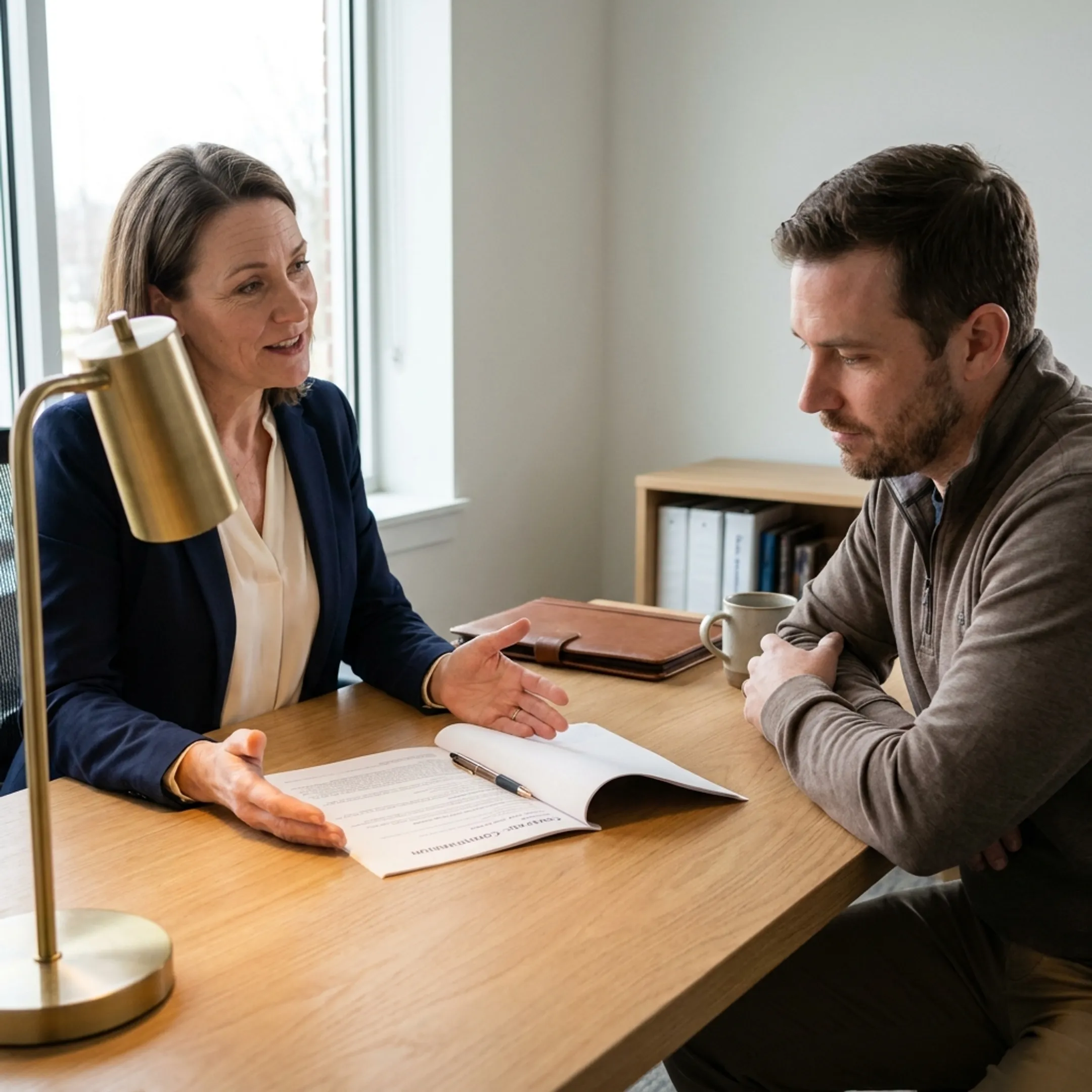 Insurance advisor discussing business property protection with a small business owner