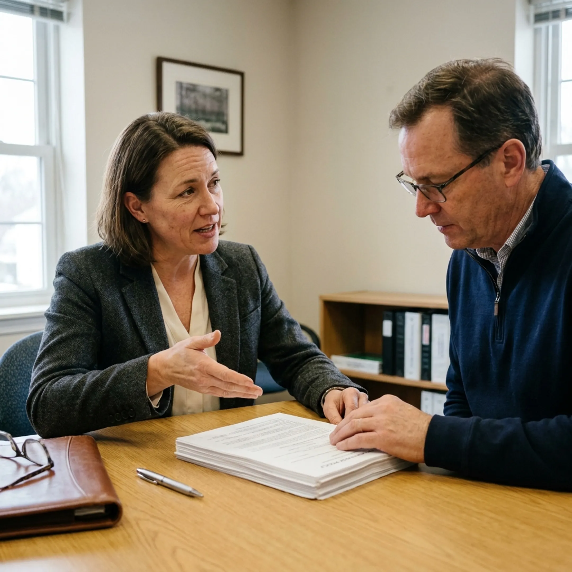 Advisor explaining commercial insurance coverage to a business owner