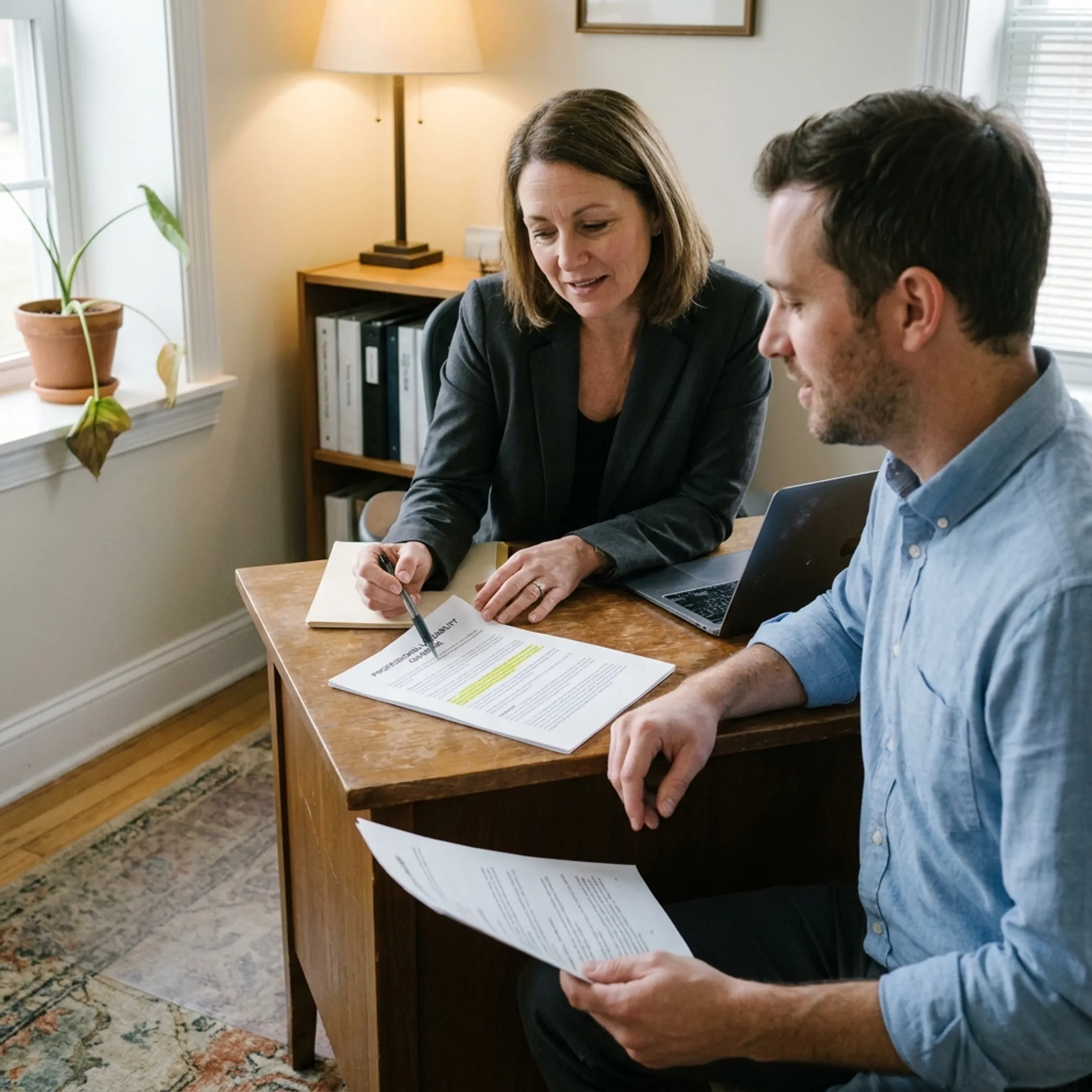 Insurance professional discussing Errors and Omissions coverage with a bookkeeping business owner