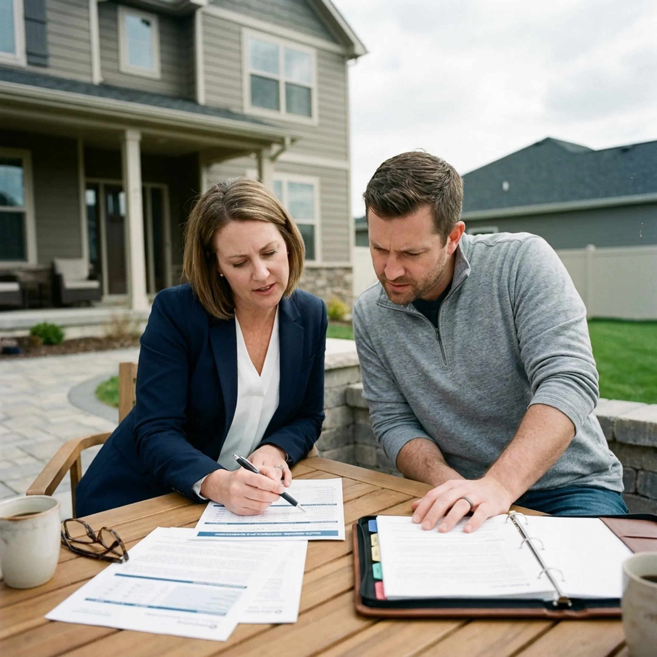 Insurance professional discussing vacant home coverage with a homeowner