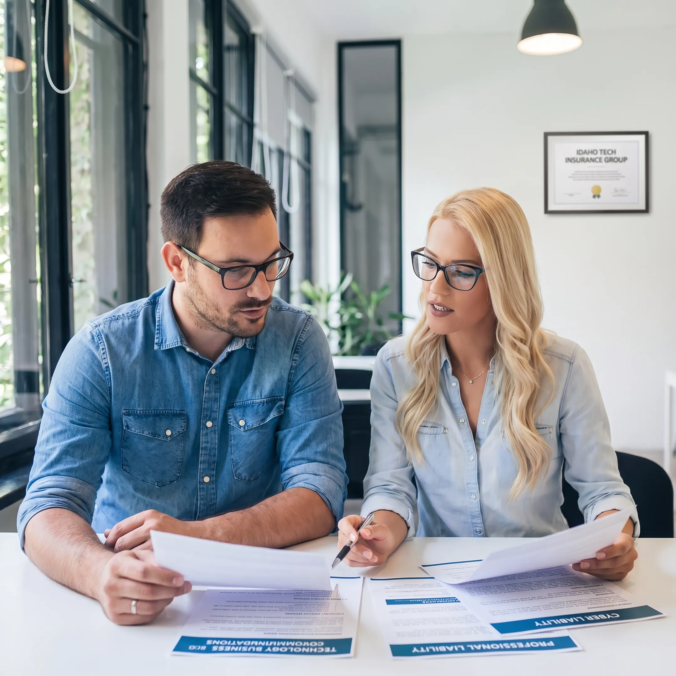 Advisor explaining technology business insurance options to a client