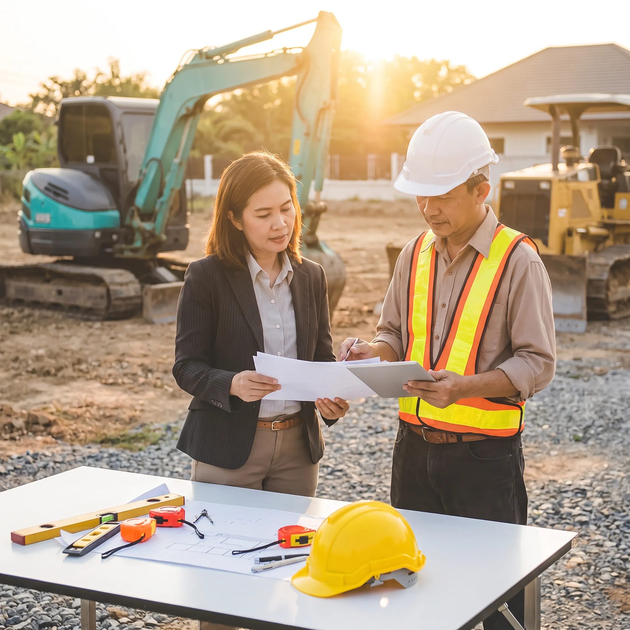 Insurance advisor discussing excavation business coverage with contractor
