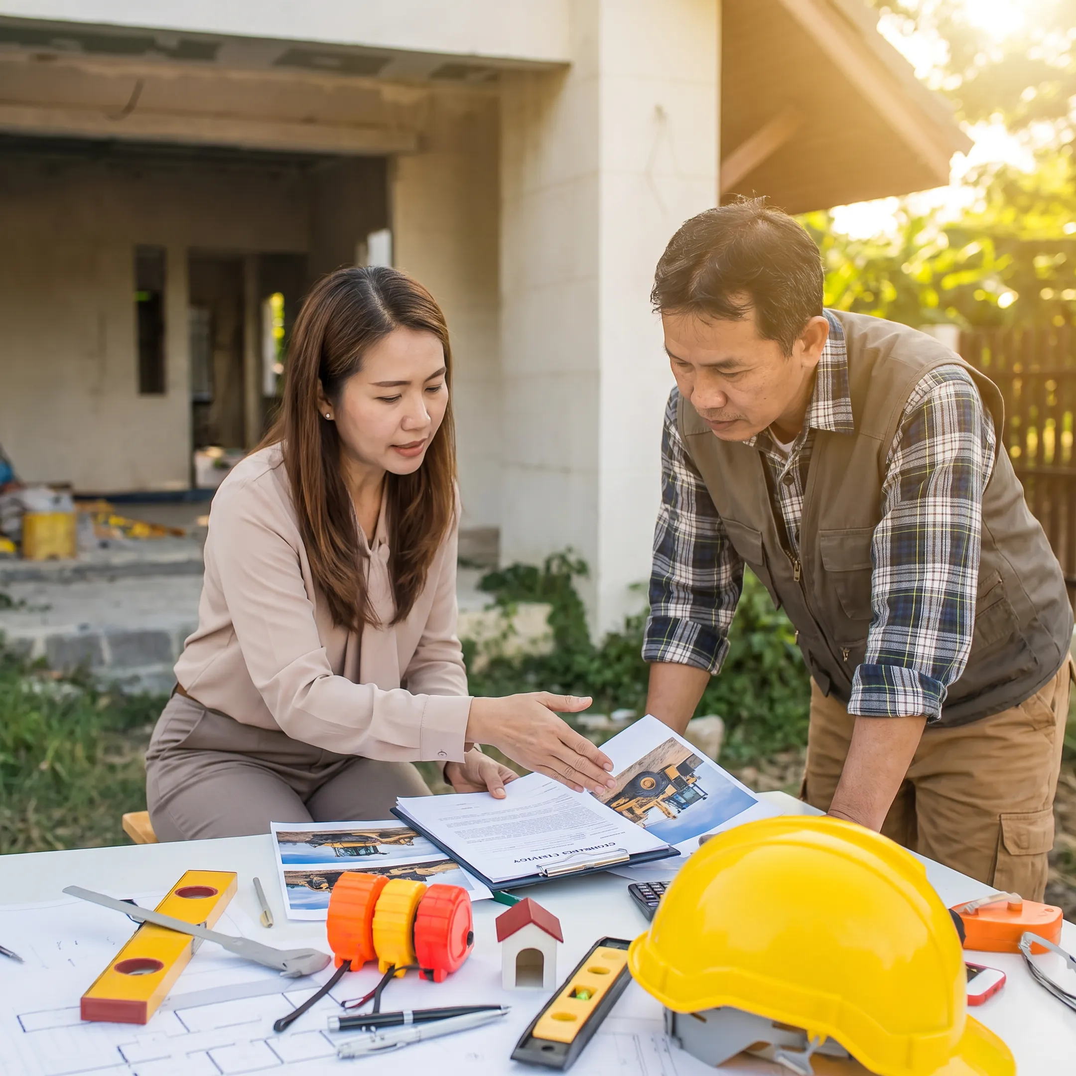 Insurance advisor discussing contractor equipment coverage with a business owner