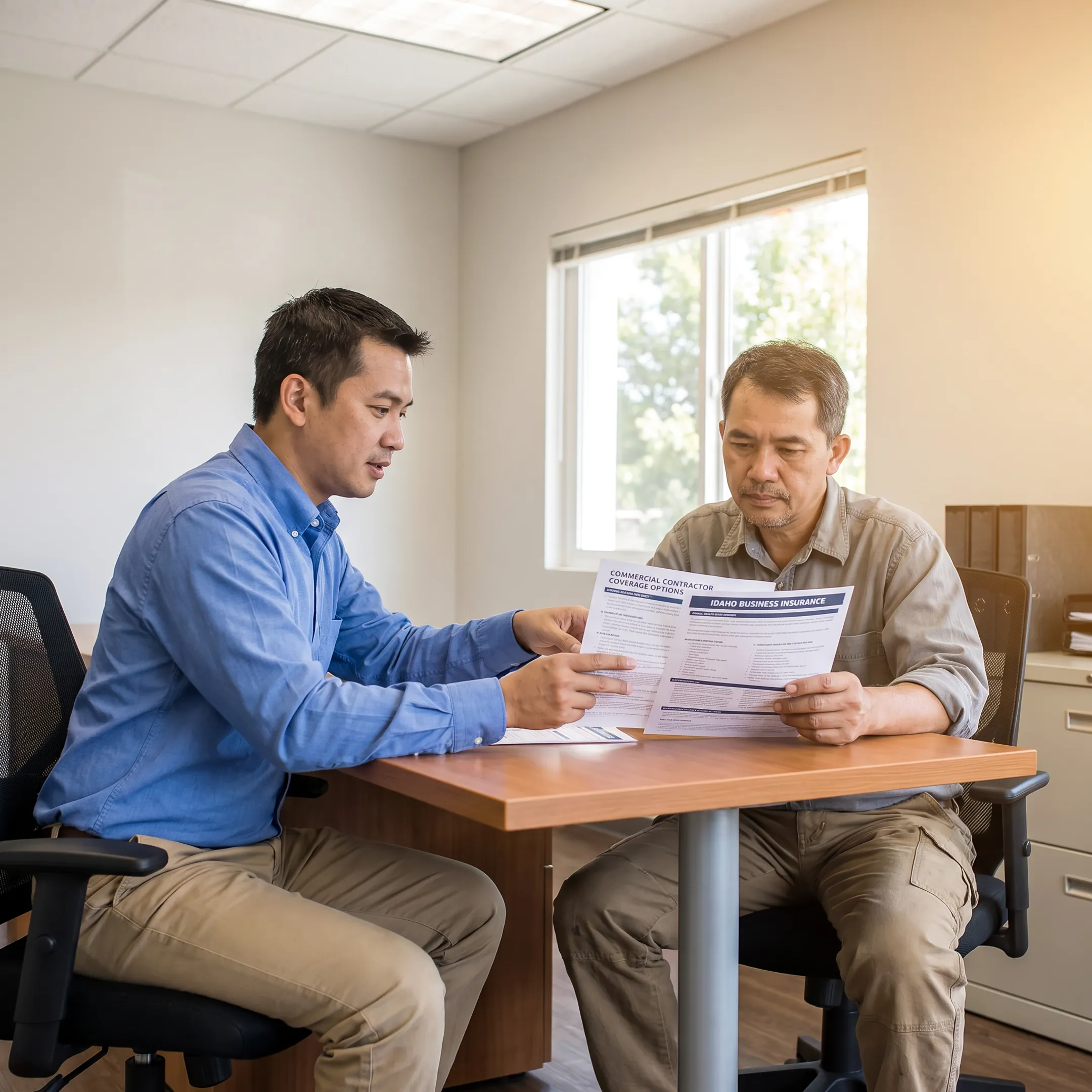 Advisor explaining contractor insurance options
