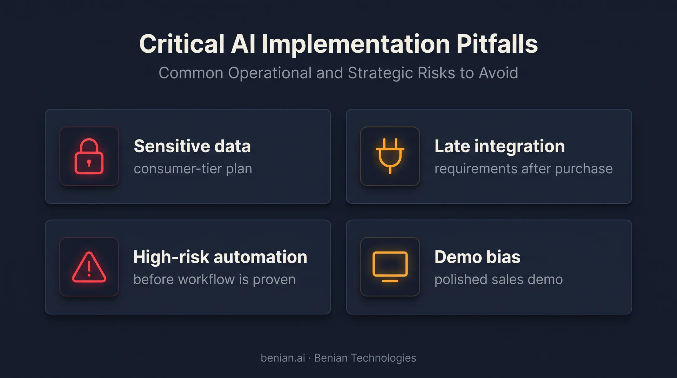 Four common business AI chatbot selection mistakes warning grid