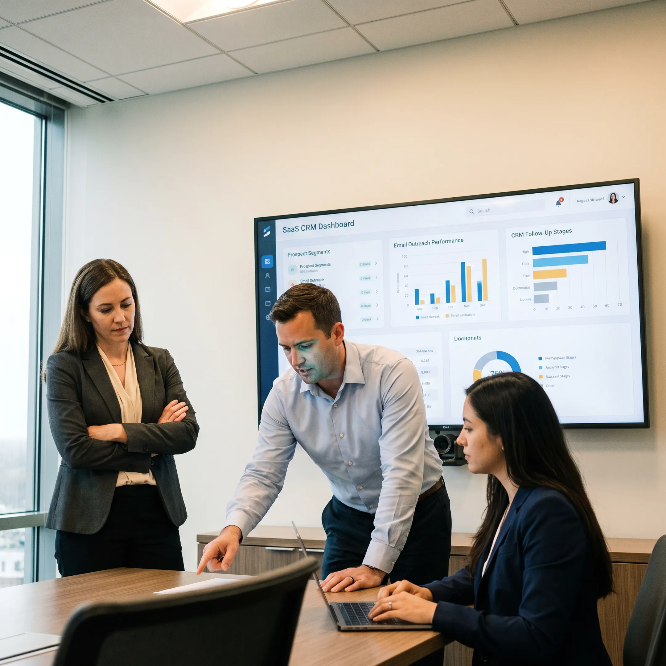 Accounting firm team reviewing a connected lead generation system