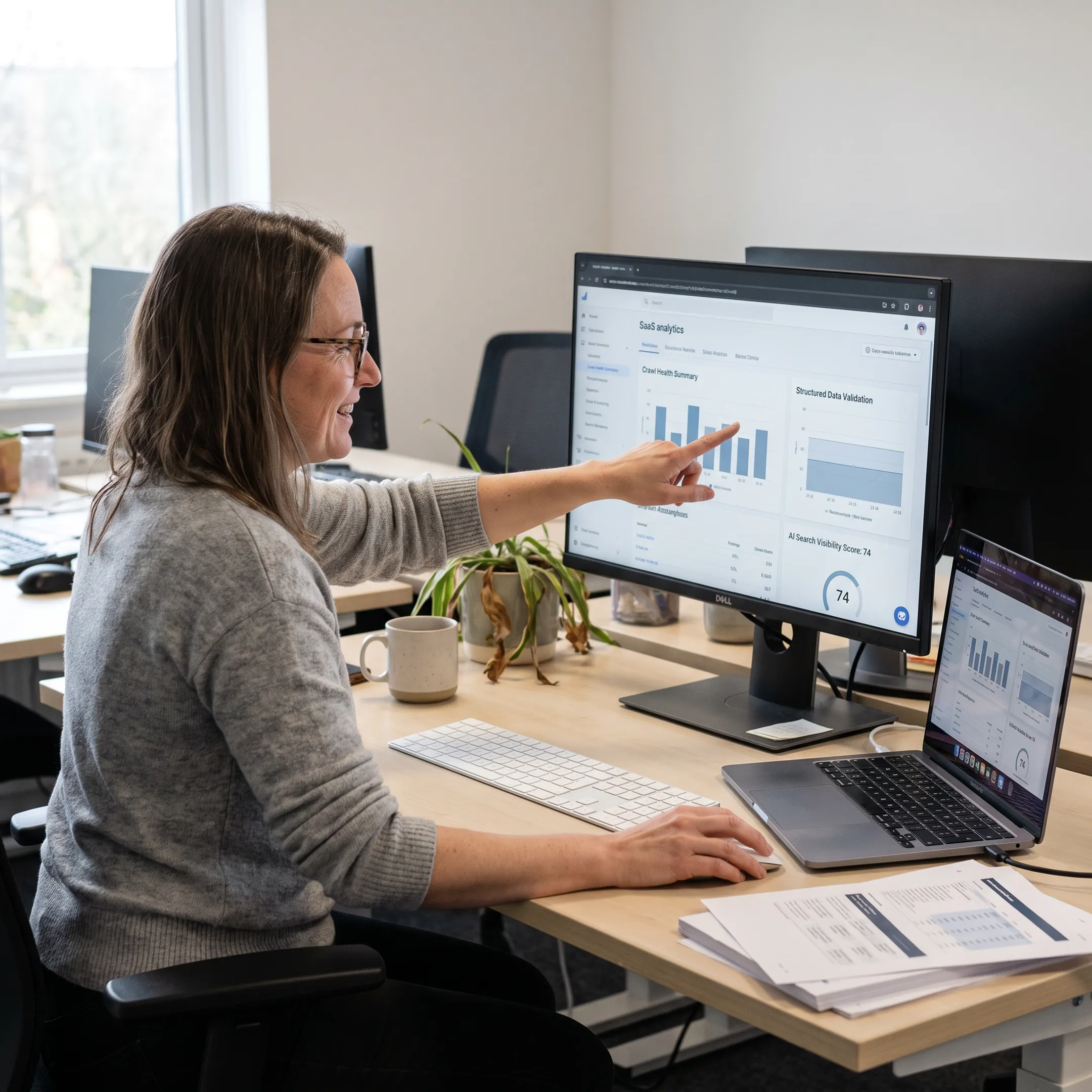 Strategist analyzing technical SEO and AI visibility for a Miami service business