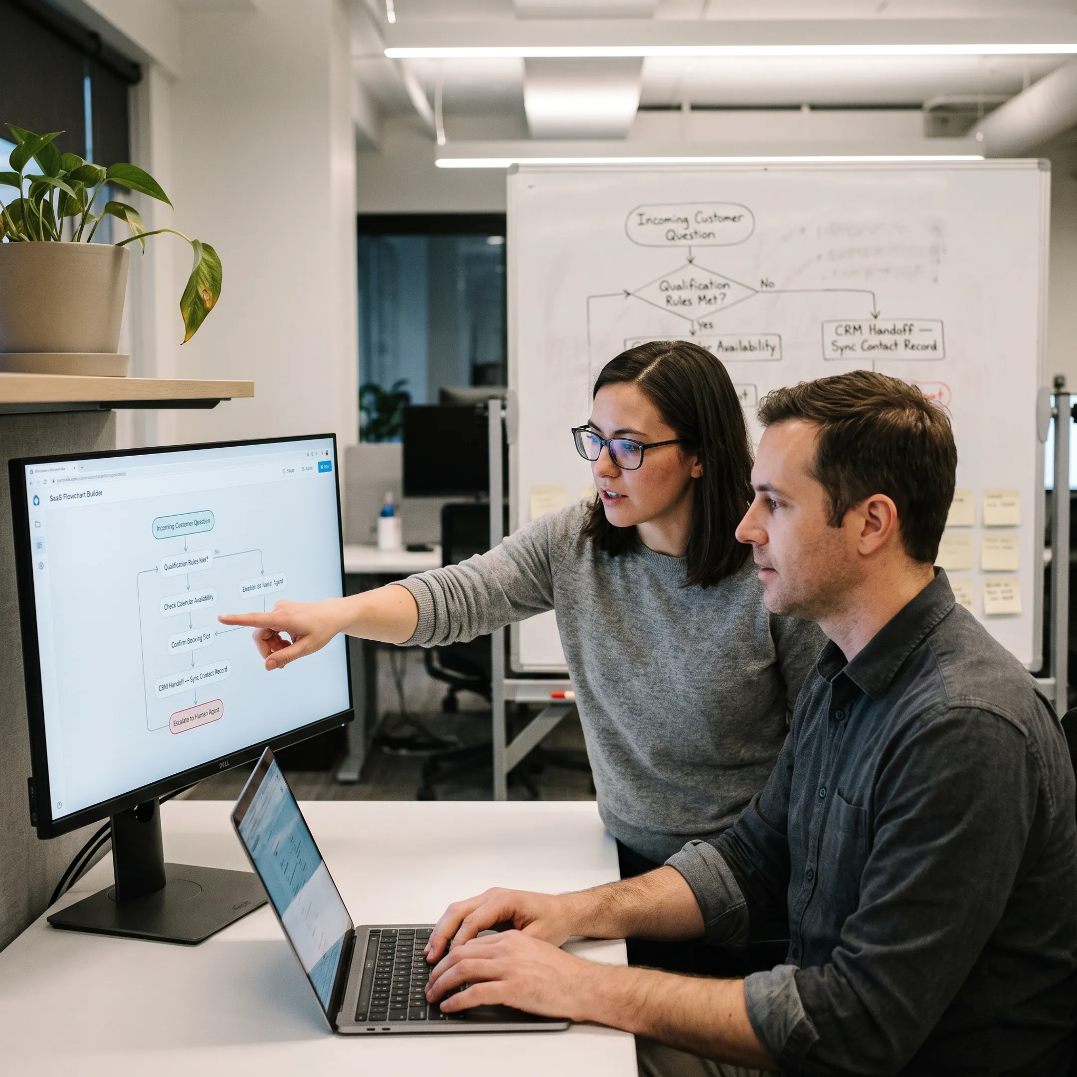 Team reviewing an appointment setting assistant workflow