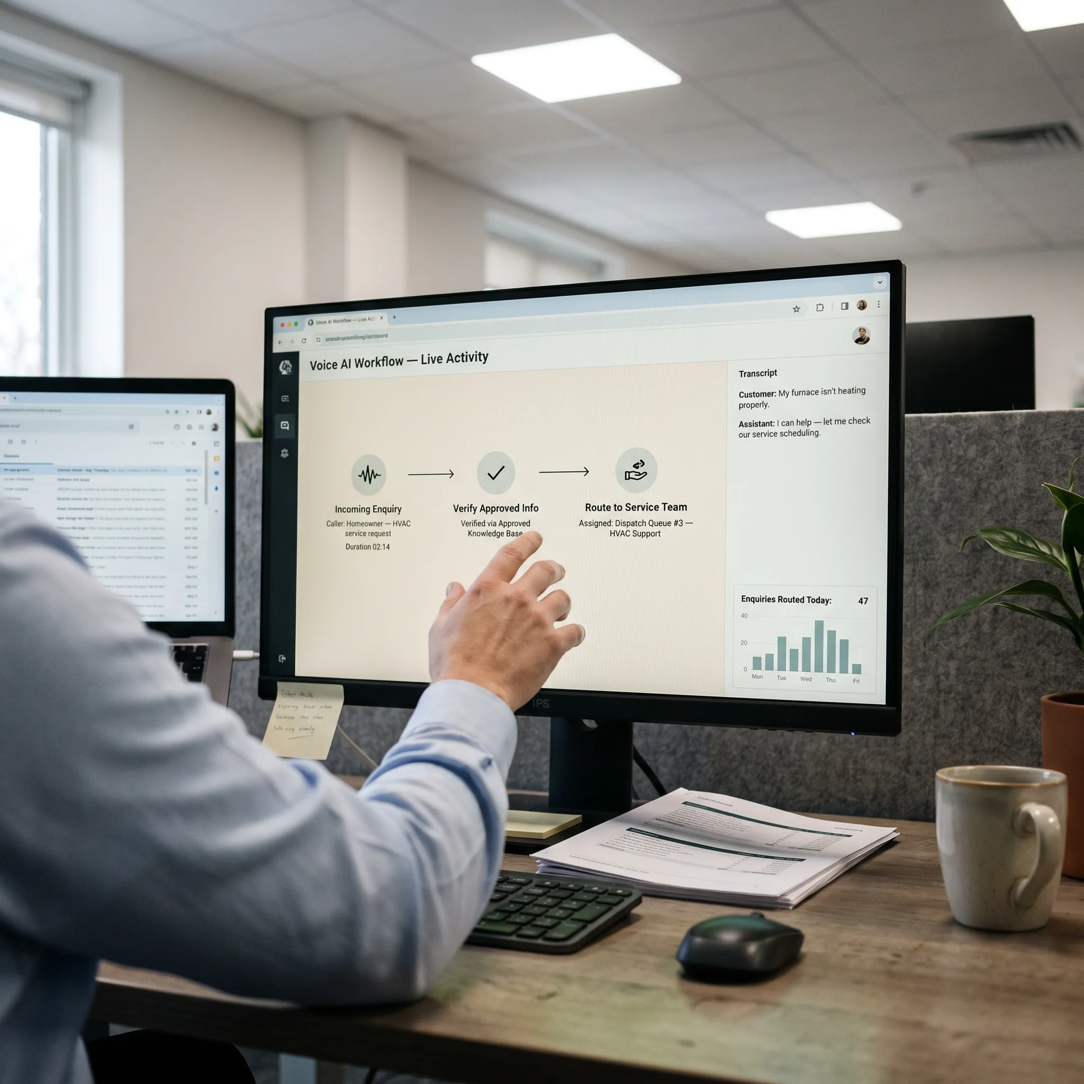 Voice AI workflow routing a home-service enquiry
