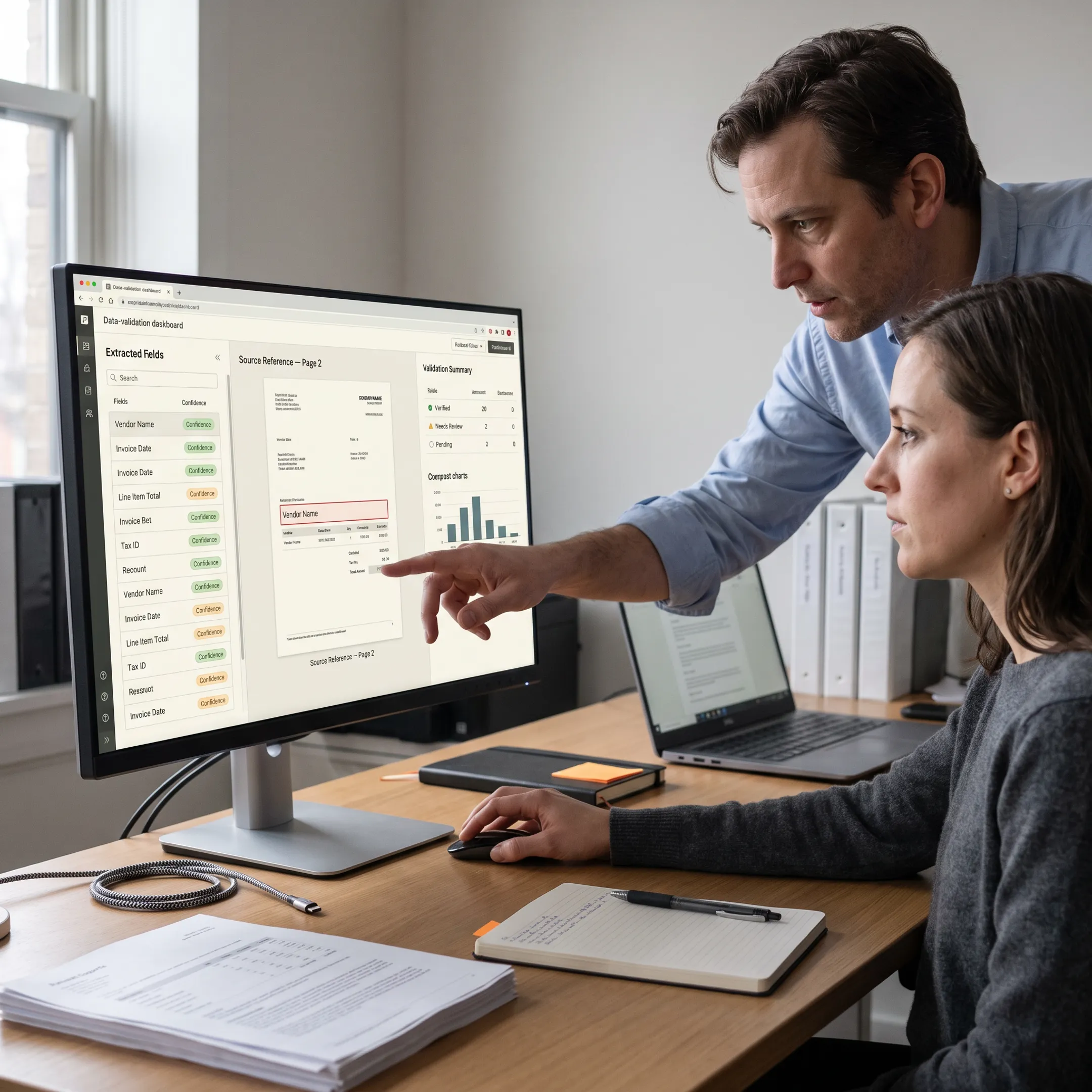 Structured business data being reviewed after extraction