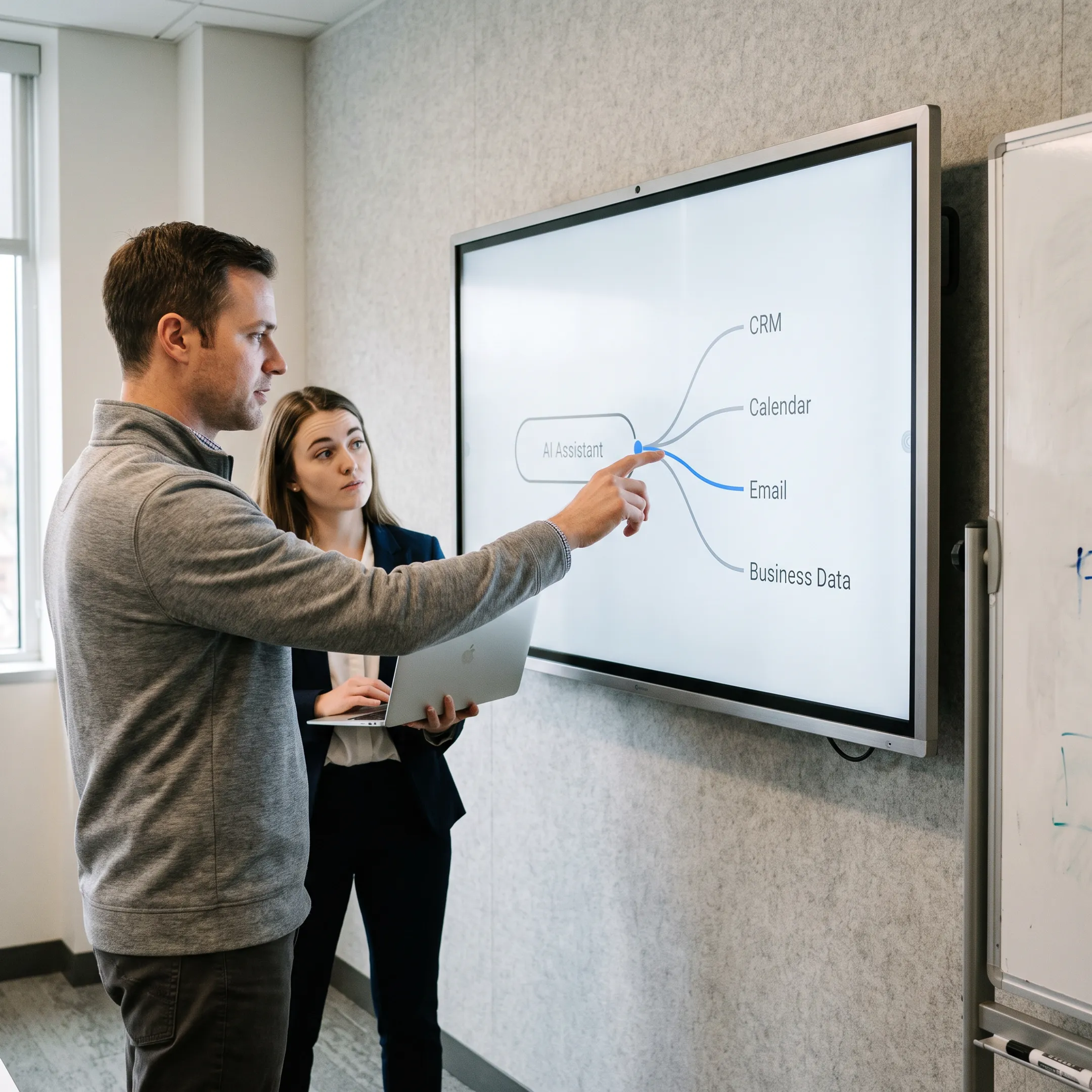 Connected workflow automation linking CRM, calendar, messaging and business data