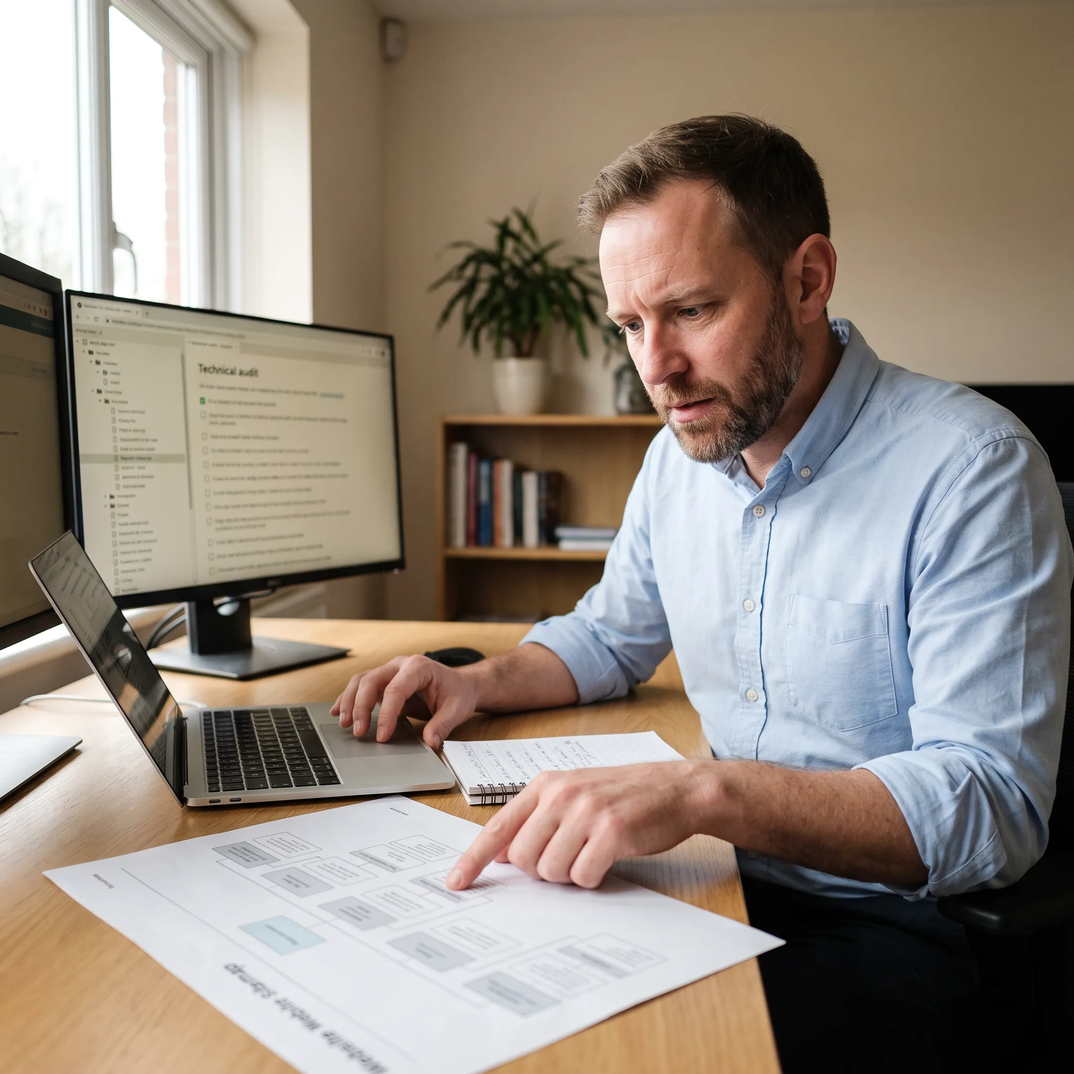Consultant mapping search visibility improvements across a business website