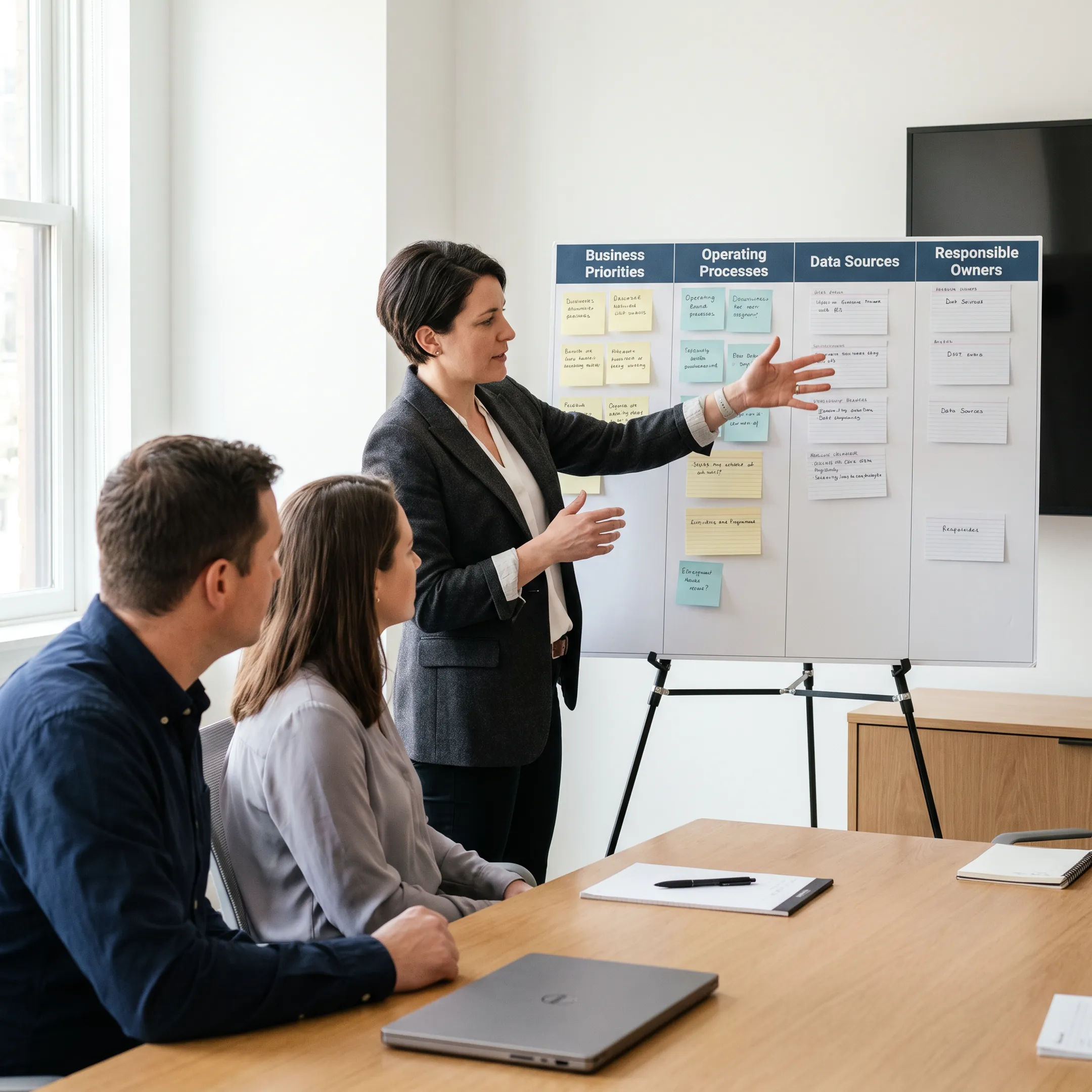 Fractional AI officer presenting a practical implementation roadmap to business leaders