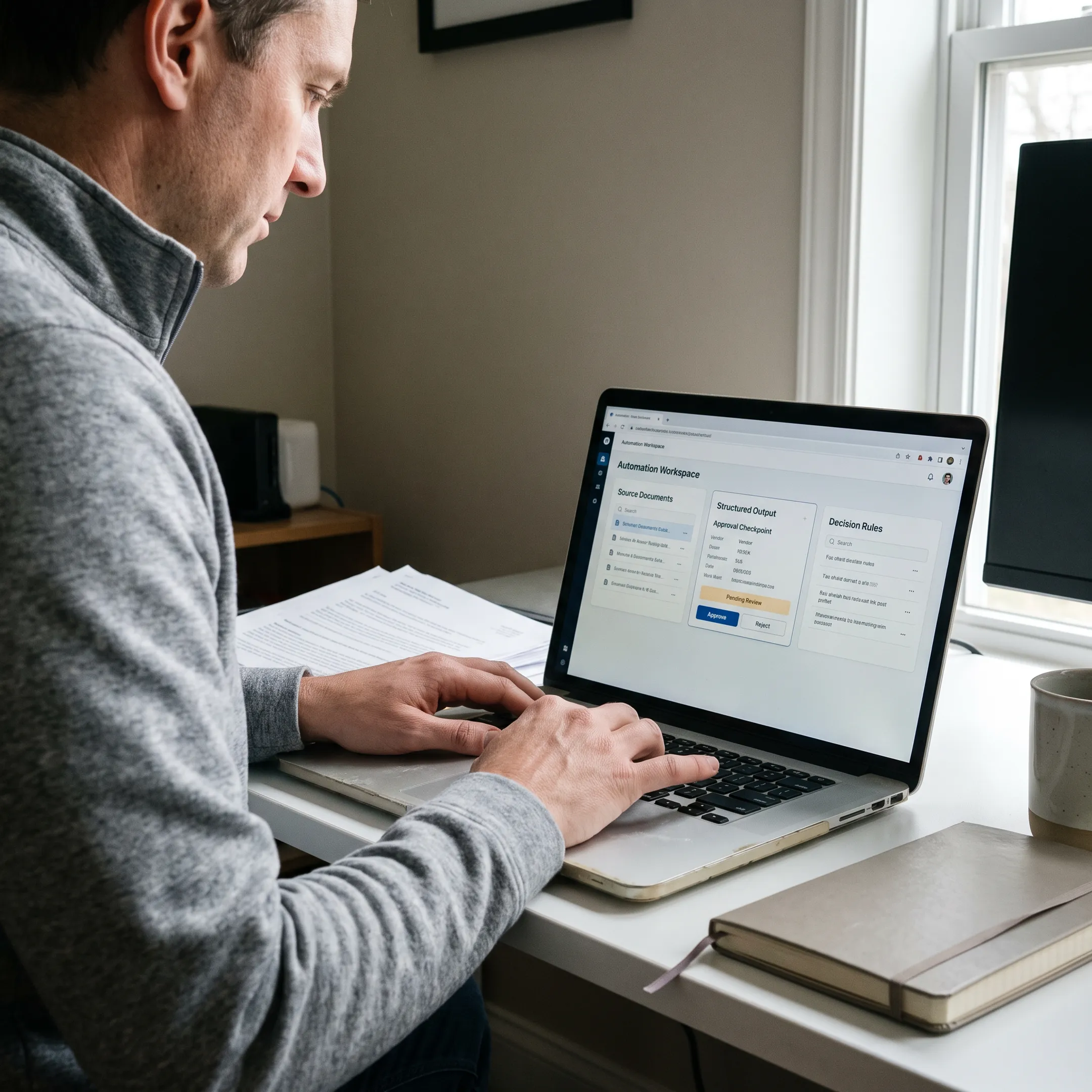 Purpose-built AI agent preparing a structured business task for human approval
