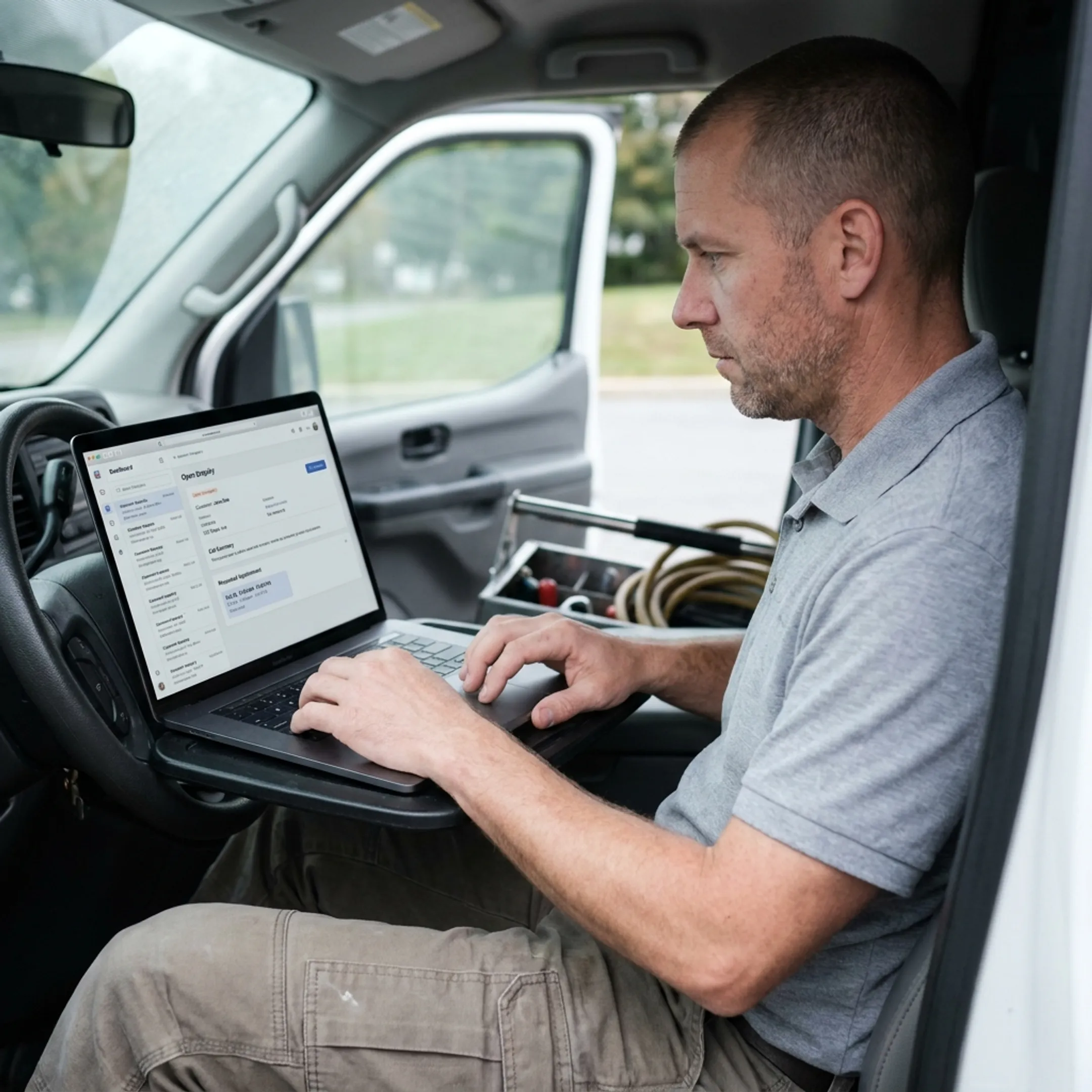 Contractor receiving organized AI-captured customer enquiry details