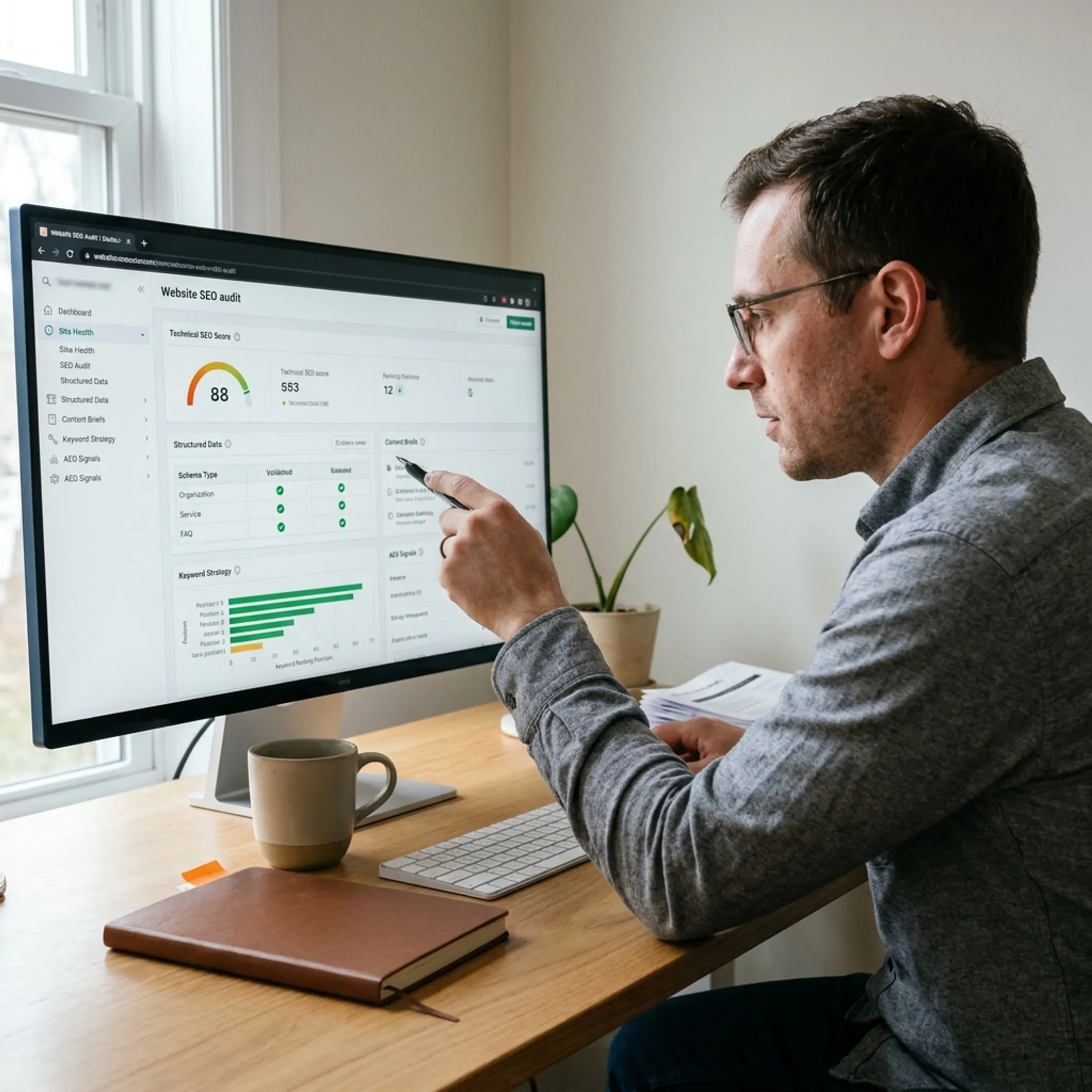 SEO consultant mapping technical website issues and content opportunities