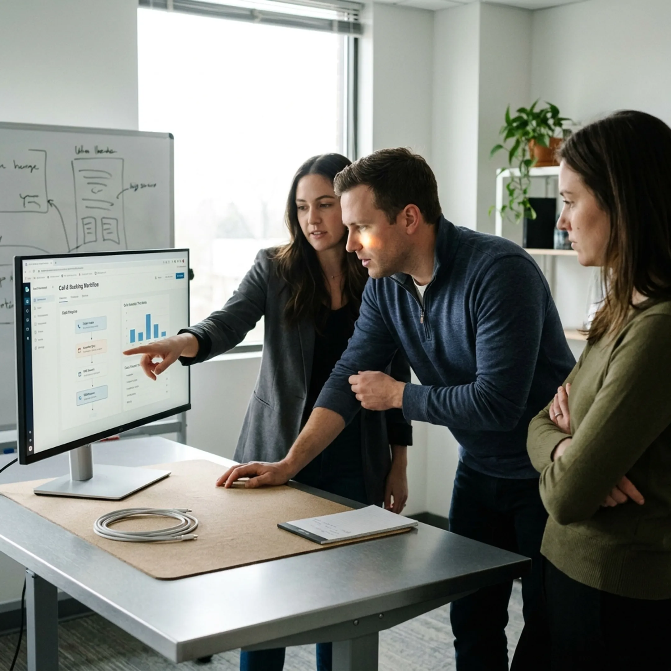 Business voice AI workflow connecting caller intake to a calendar and CRM