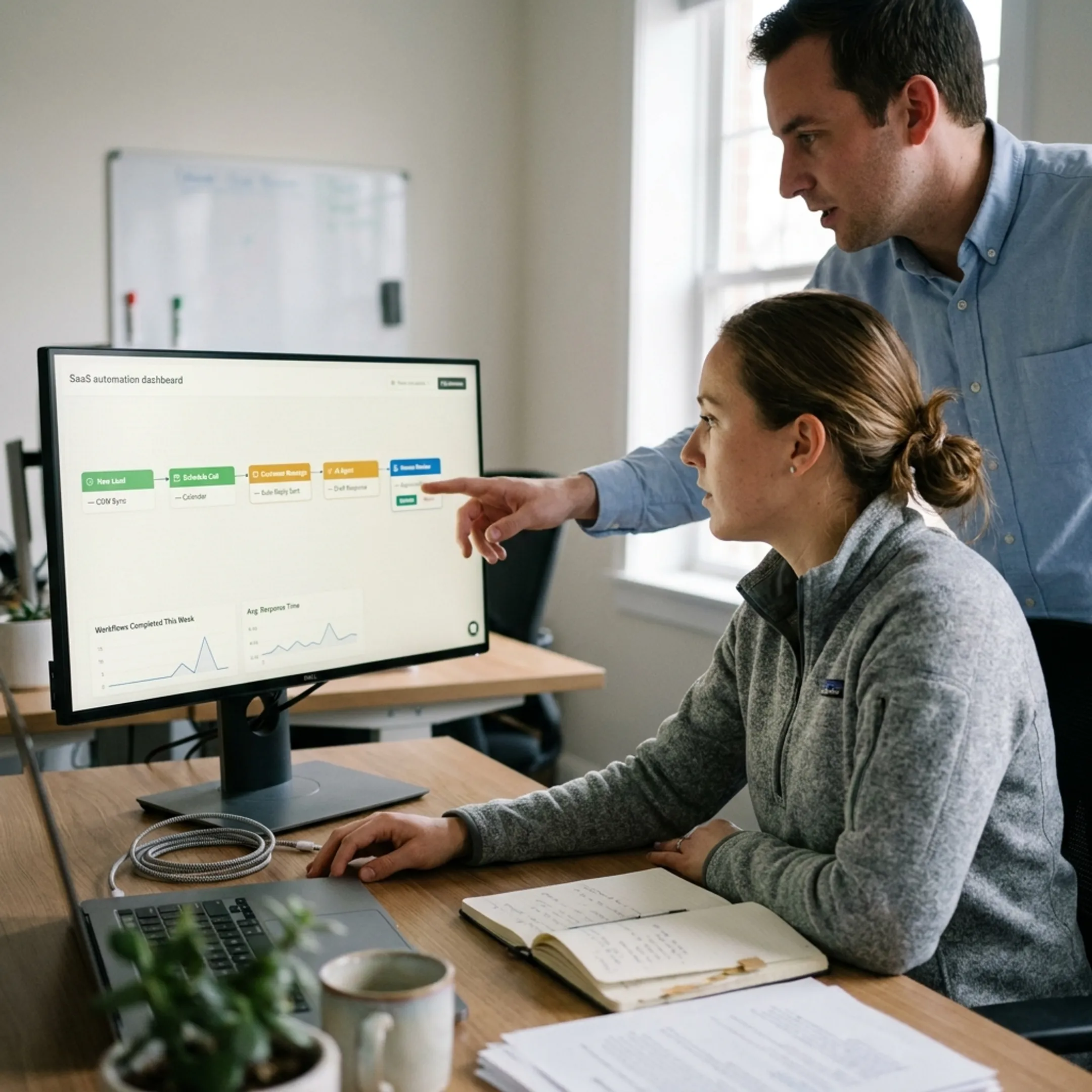 Connected AI automation workflow with business systems and human review