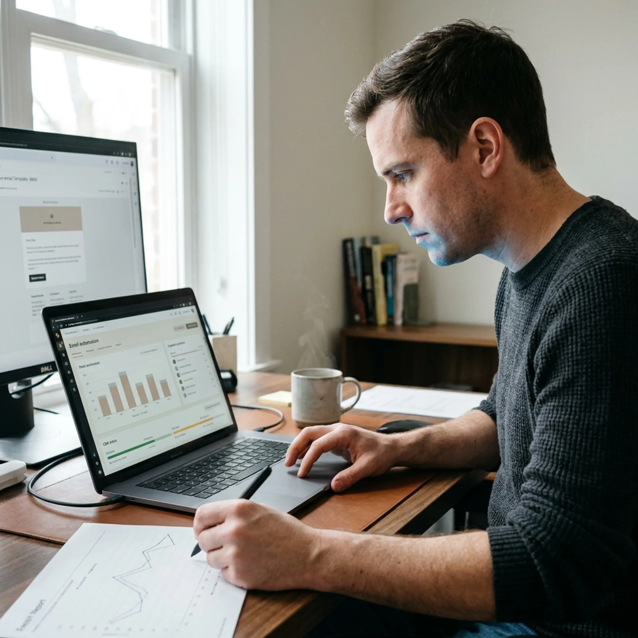 Email strategist reviewing outreach performance and audience lists