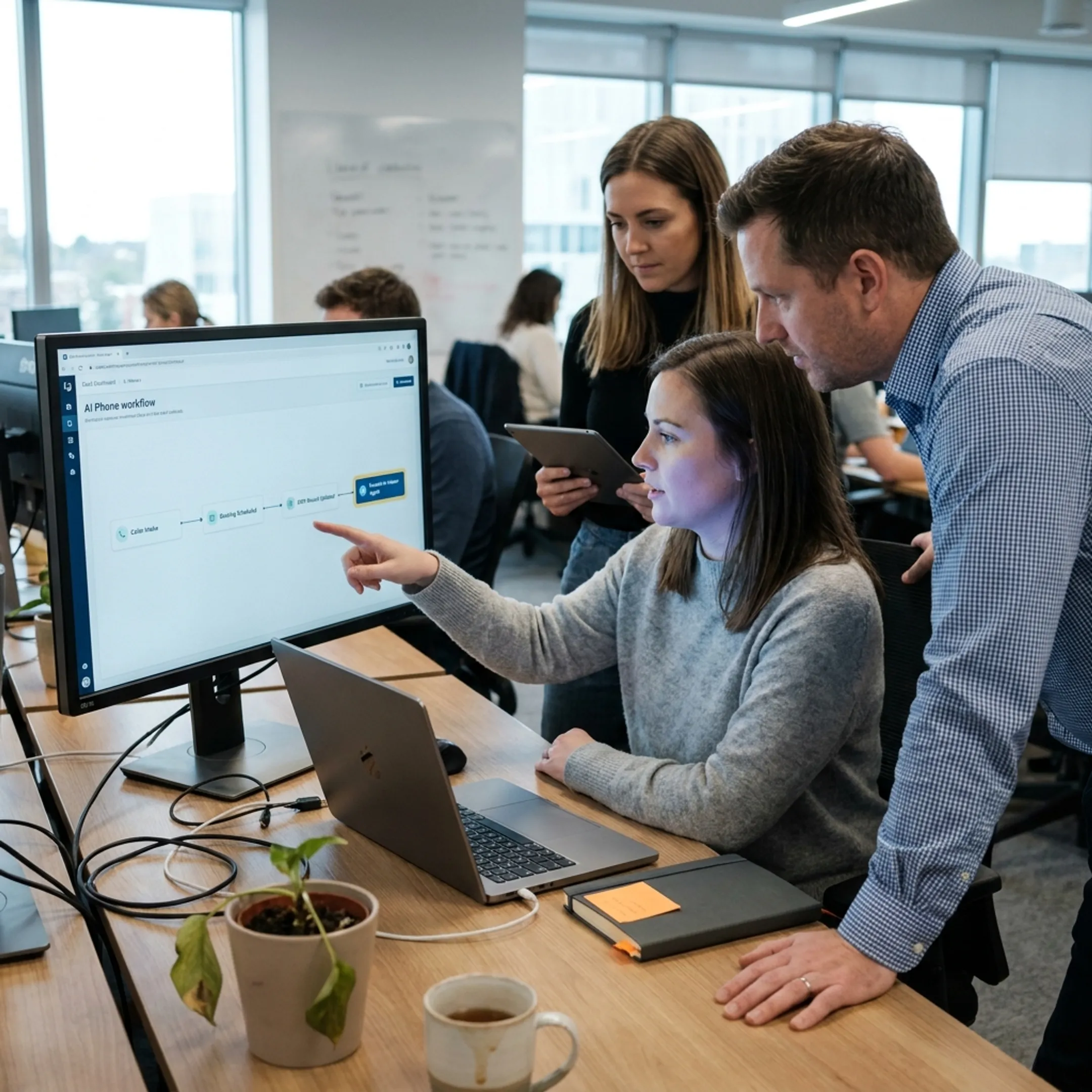 AI voice agent workflow connected to calendar and CRM systems