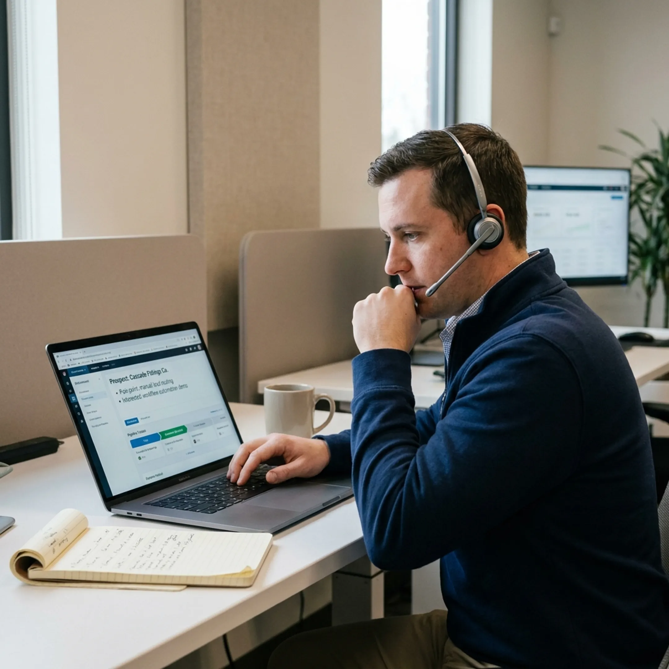 Sales workflow showing outbound calls connected to qualification and CRM follow-up