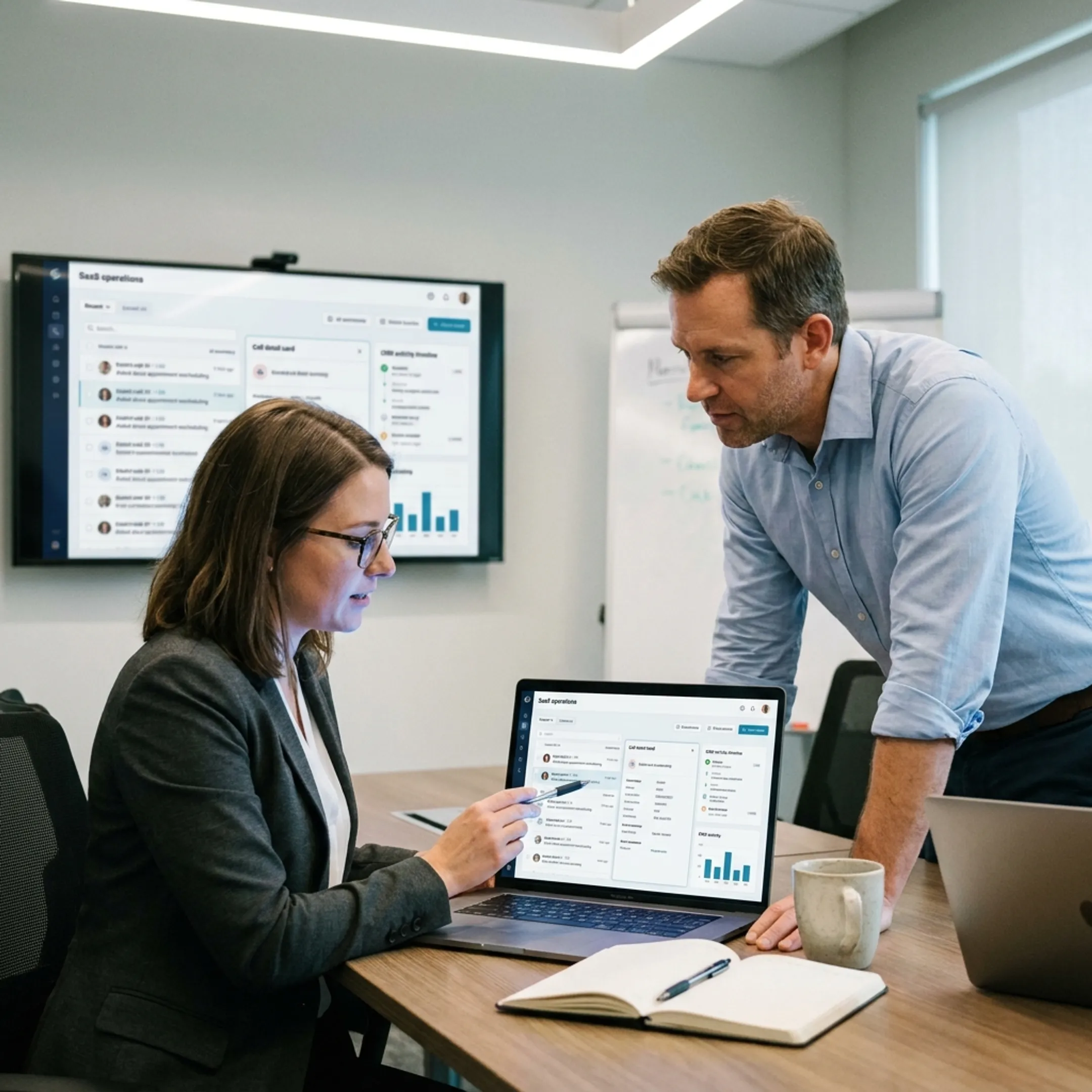 Team reviewing structured AI call notes and follow-up actions