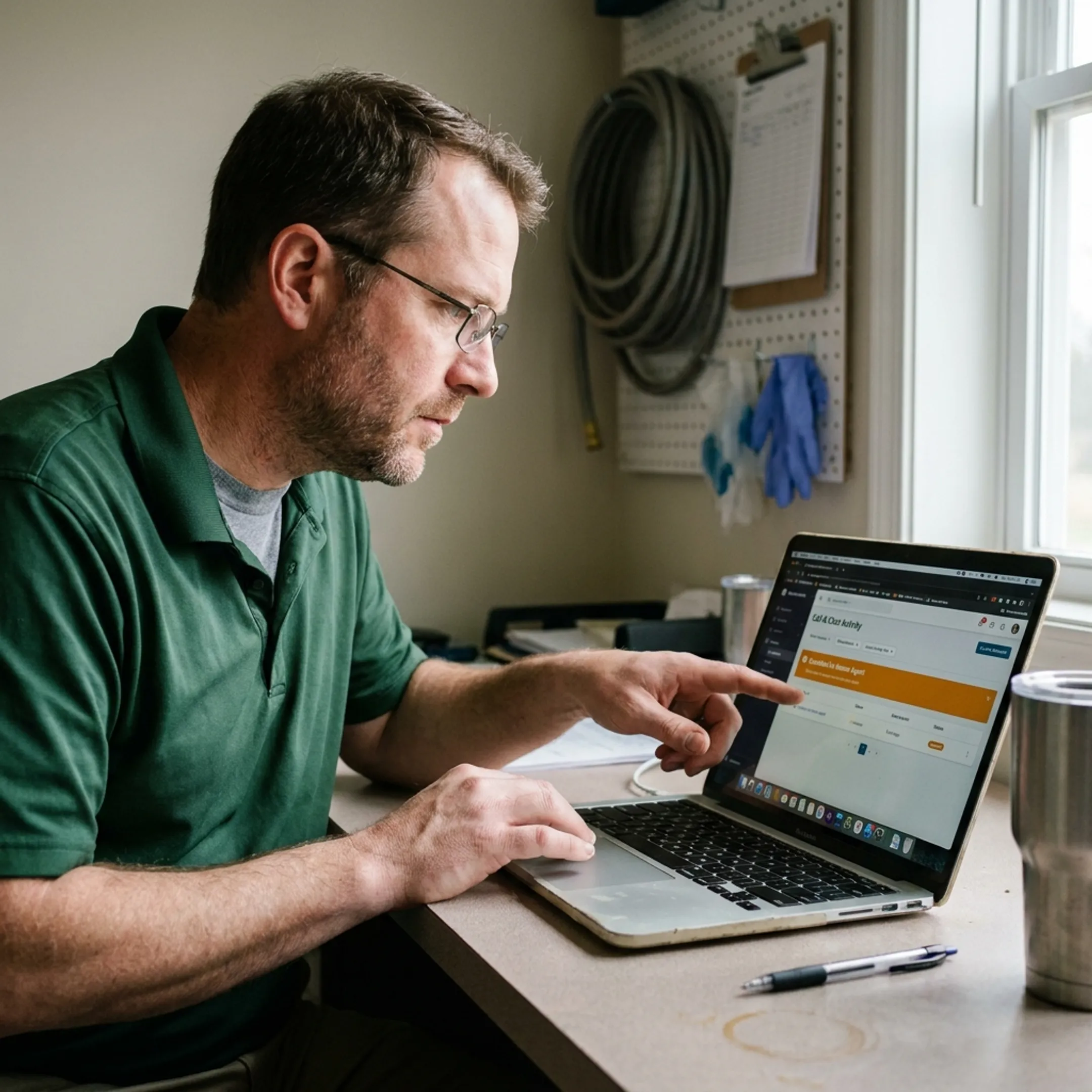 Pest control business owner reviewing AI enquiry workflow