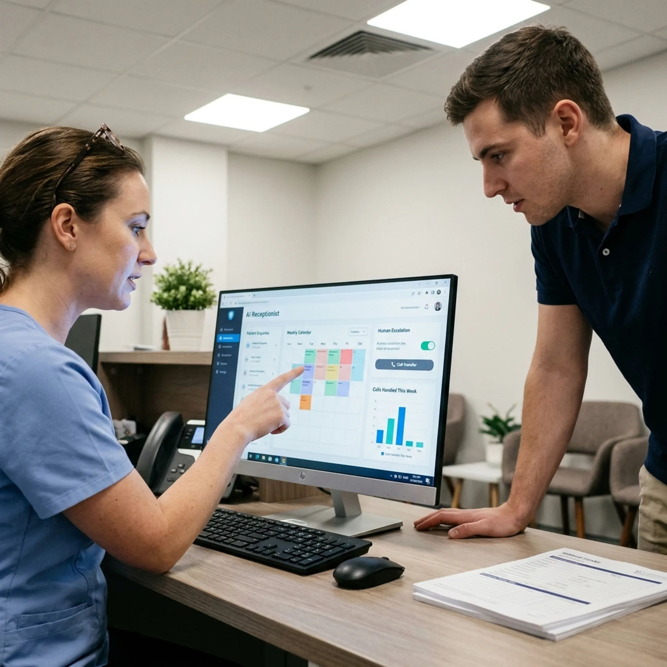 Dental AI receptionist connecting patient calls with a practice calendar