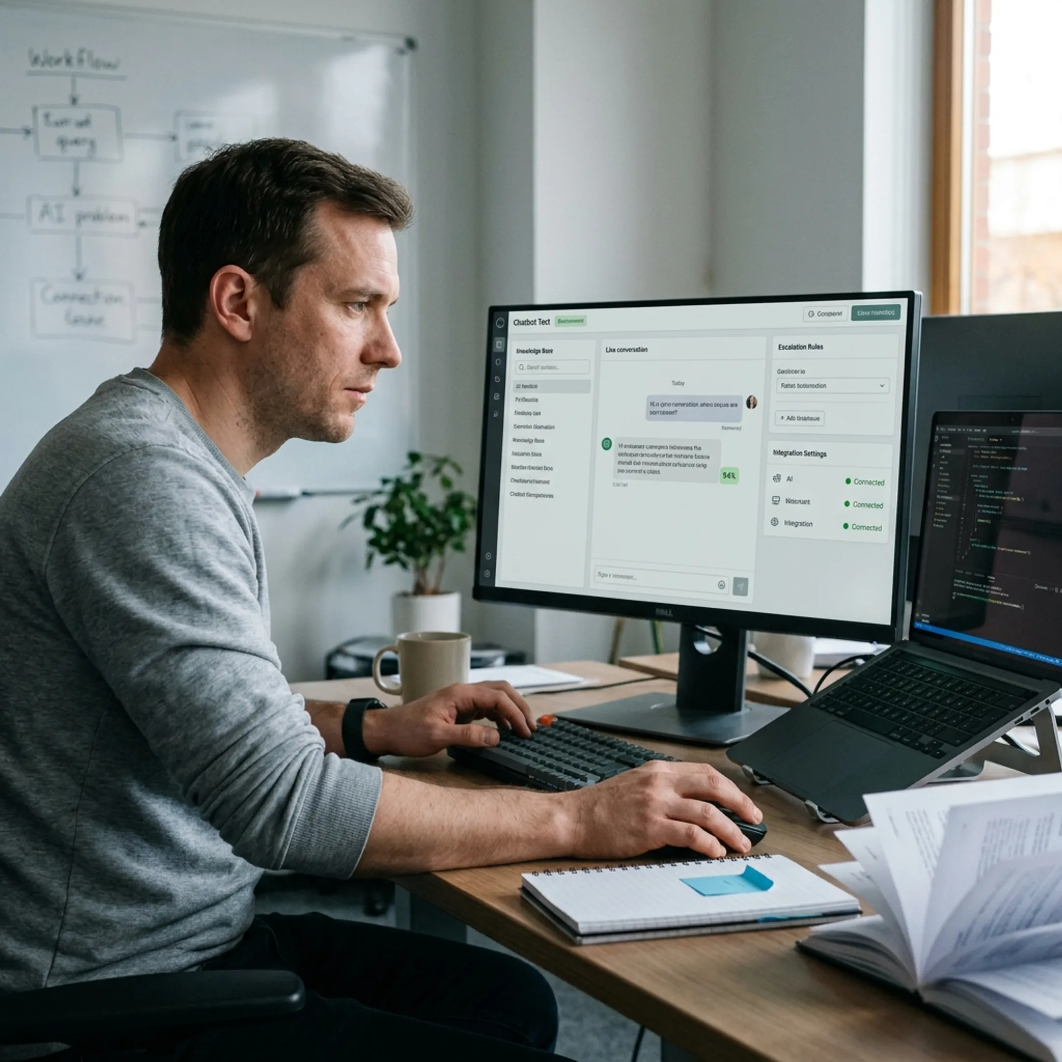 Developer testing a business chatbot with approved documents and escalation rules