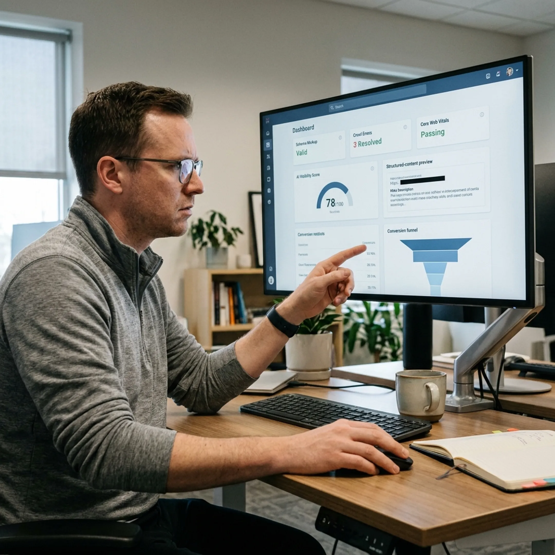 SEO professional reviewing website structure and search visibility improvements