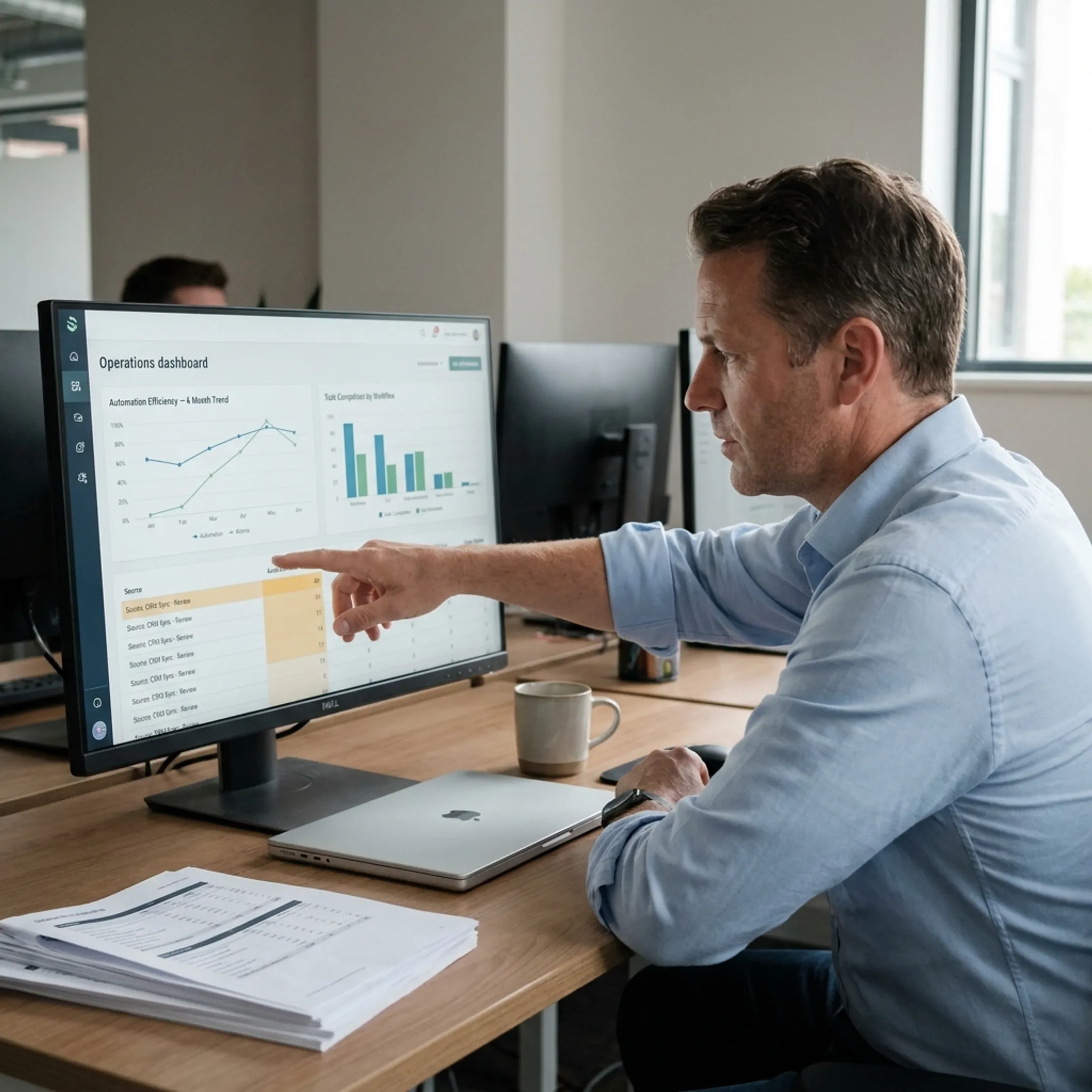Business leader reviewing a validated performance dashboard