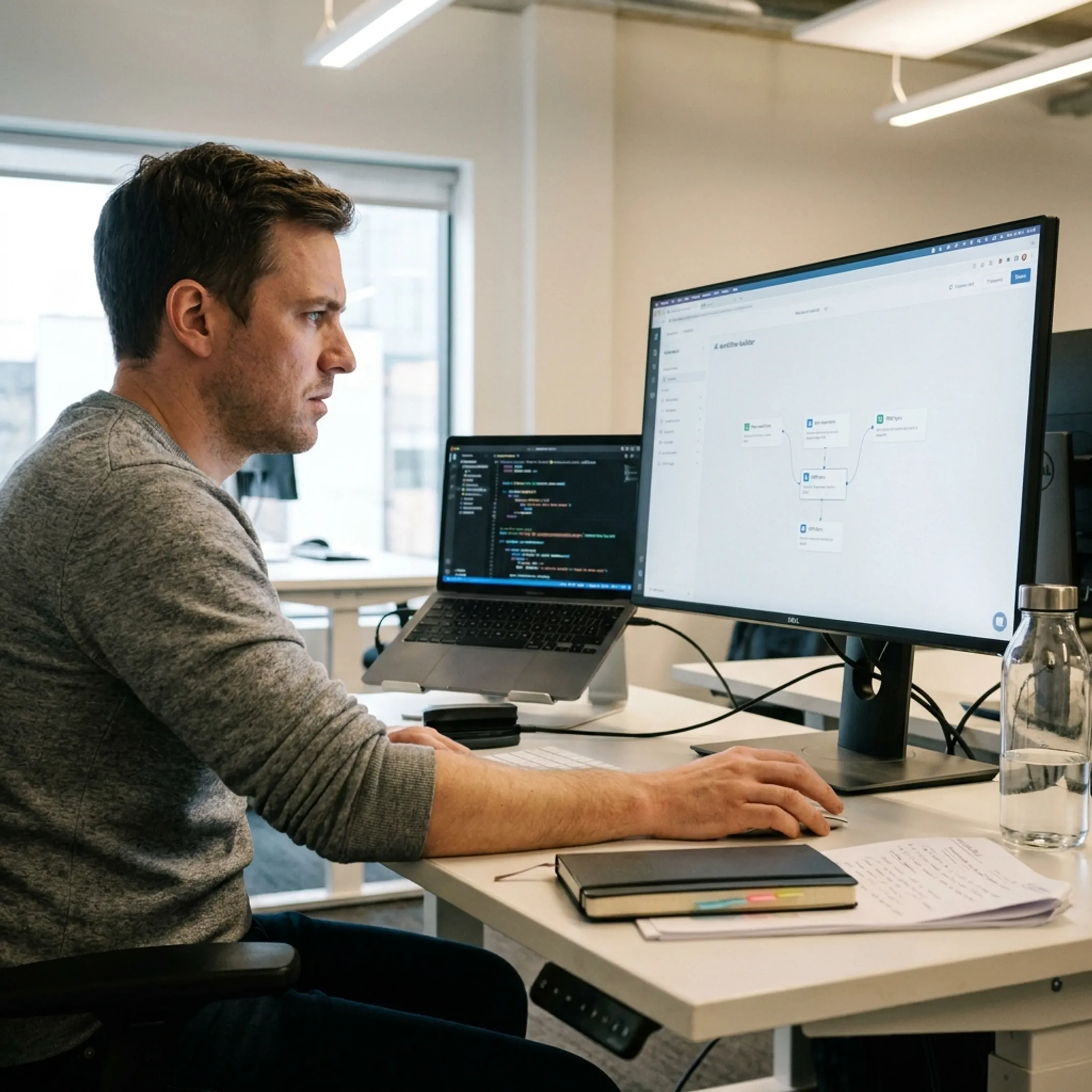 Developer designing an AI software integration with business systems