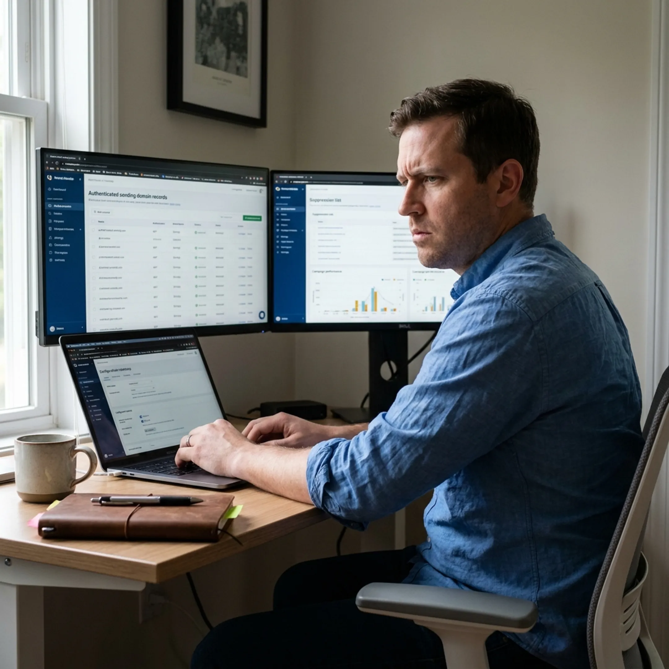 Consultant analyzing email infrastructure and campaign deliverability metrics