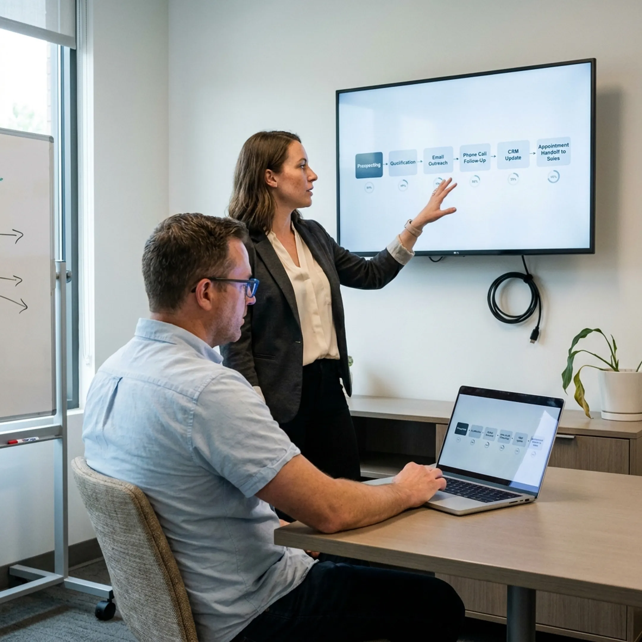 Consultant mapping B2B appointment setting workflows with a sales team