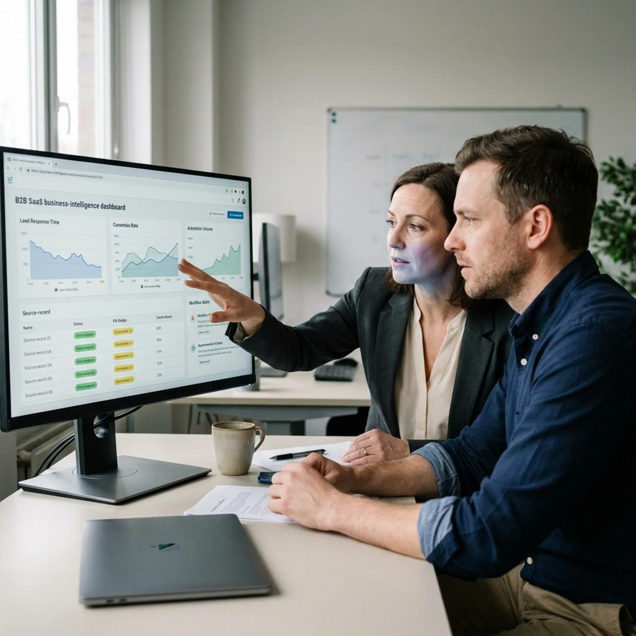 Business intelligence dashboard showing connected operational data and workflow insights