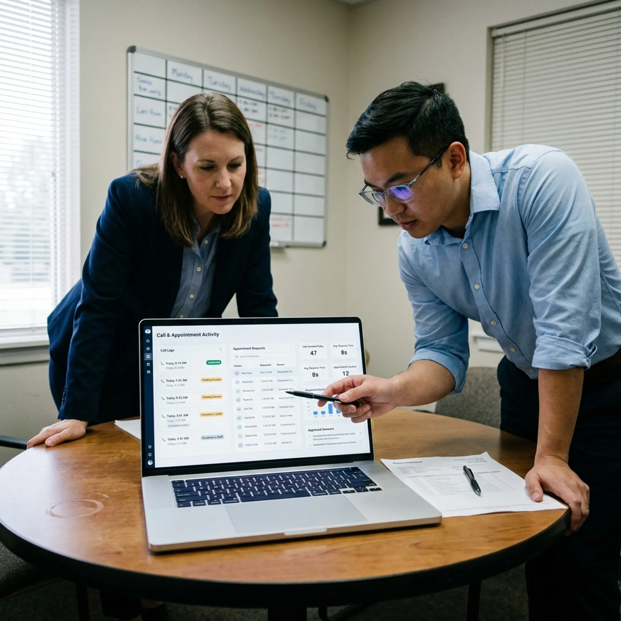 Medical office team reviewing an AI answering workflow