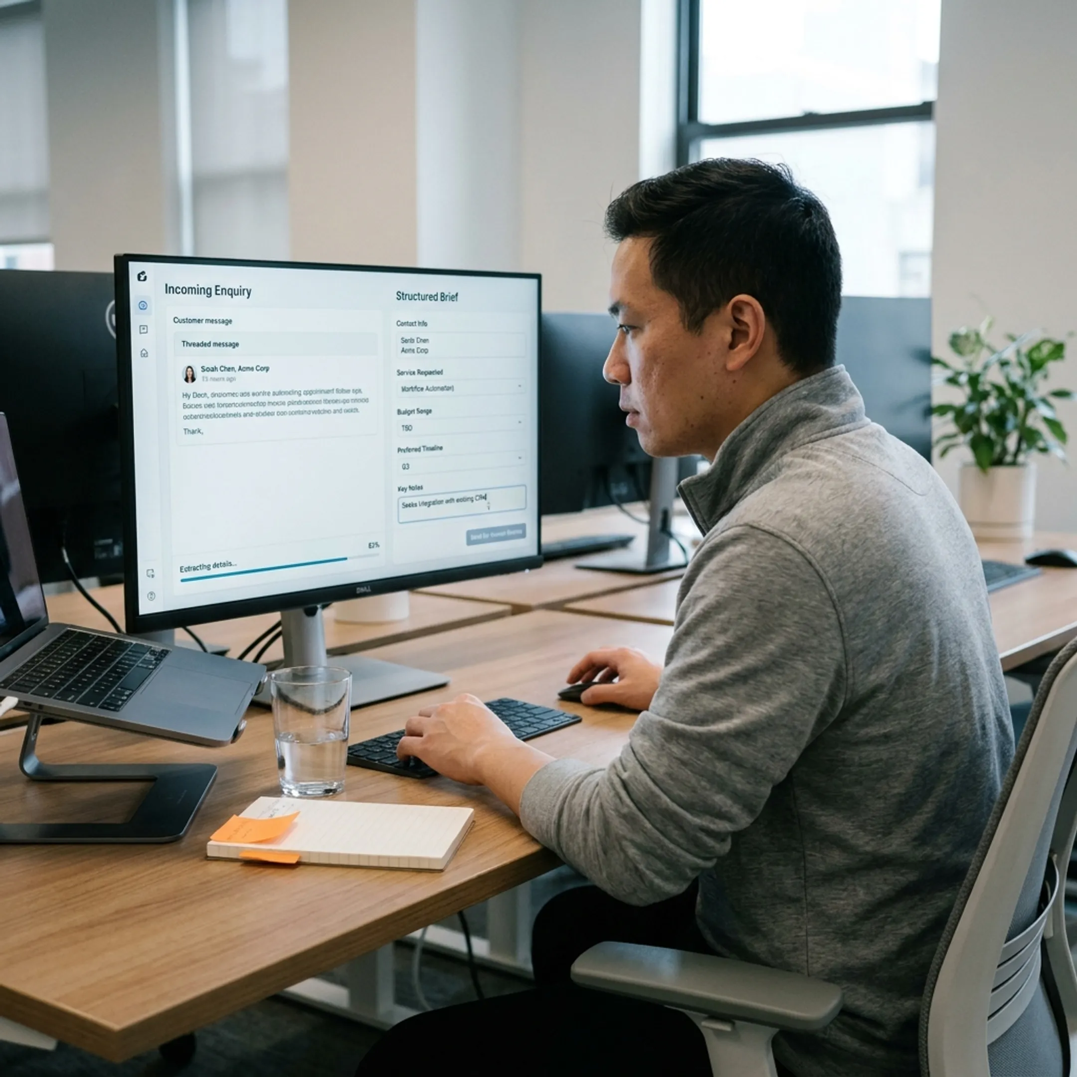 AI agent converting a customer enquiry into a structured business brief