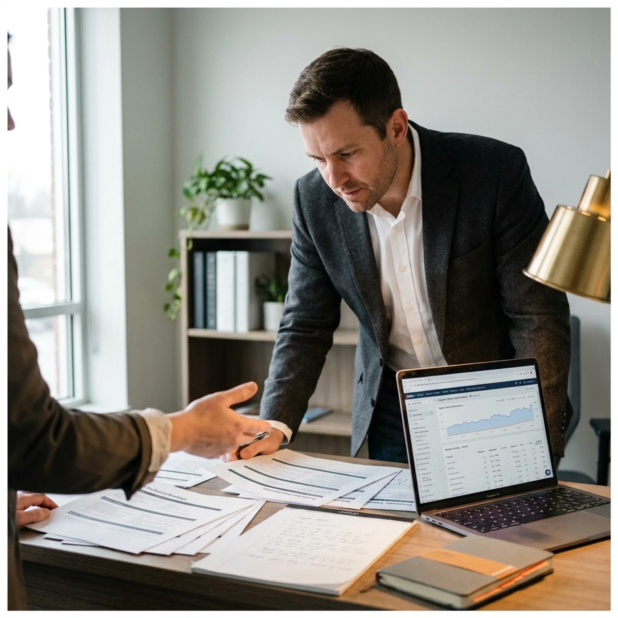 Consultant planning a customized SEO strategy with website content and search data