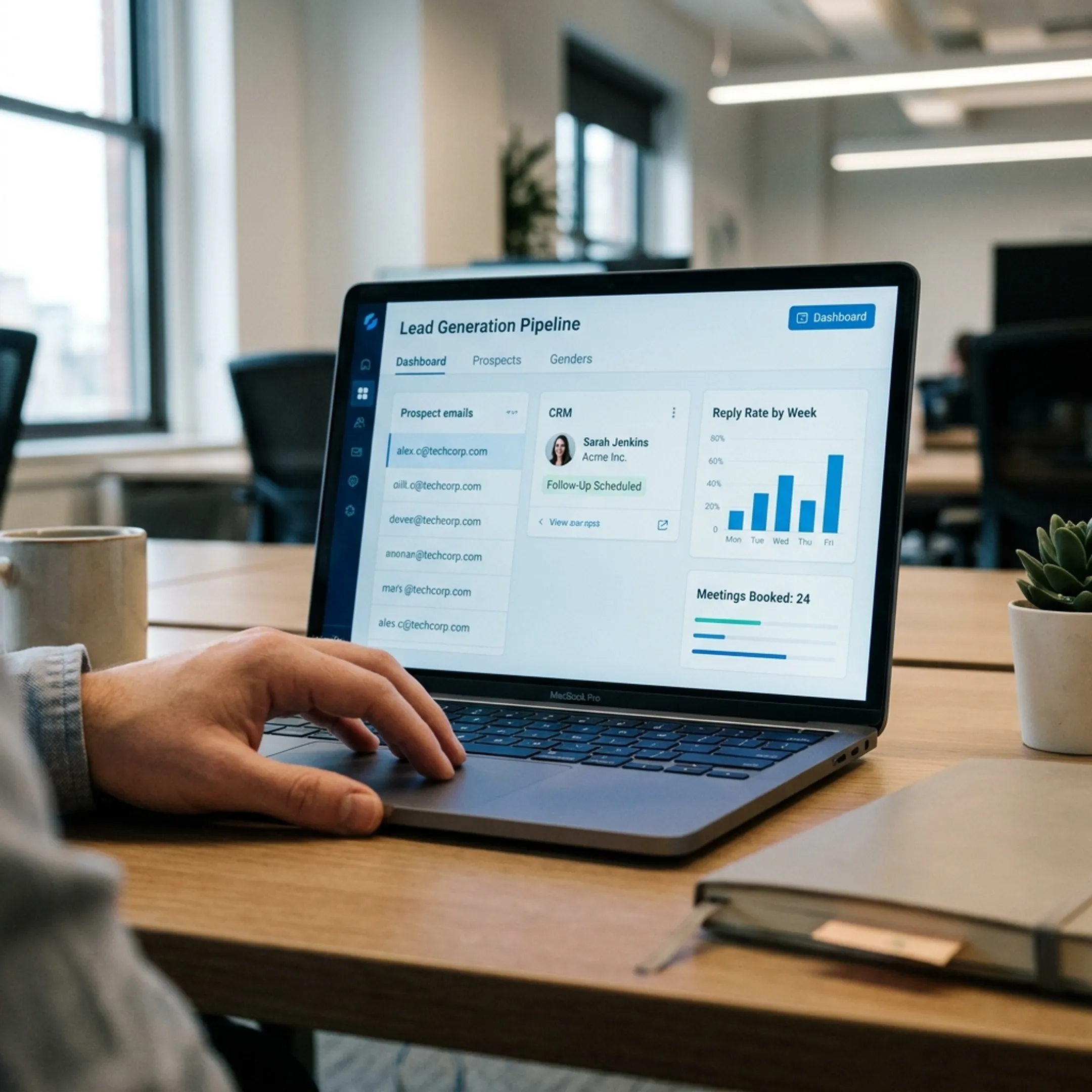 B2B outreach workflow connecting prospect replies to a CRM sales pipeline