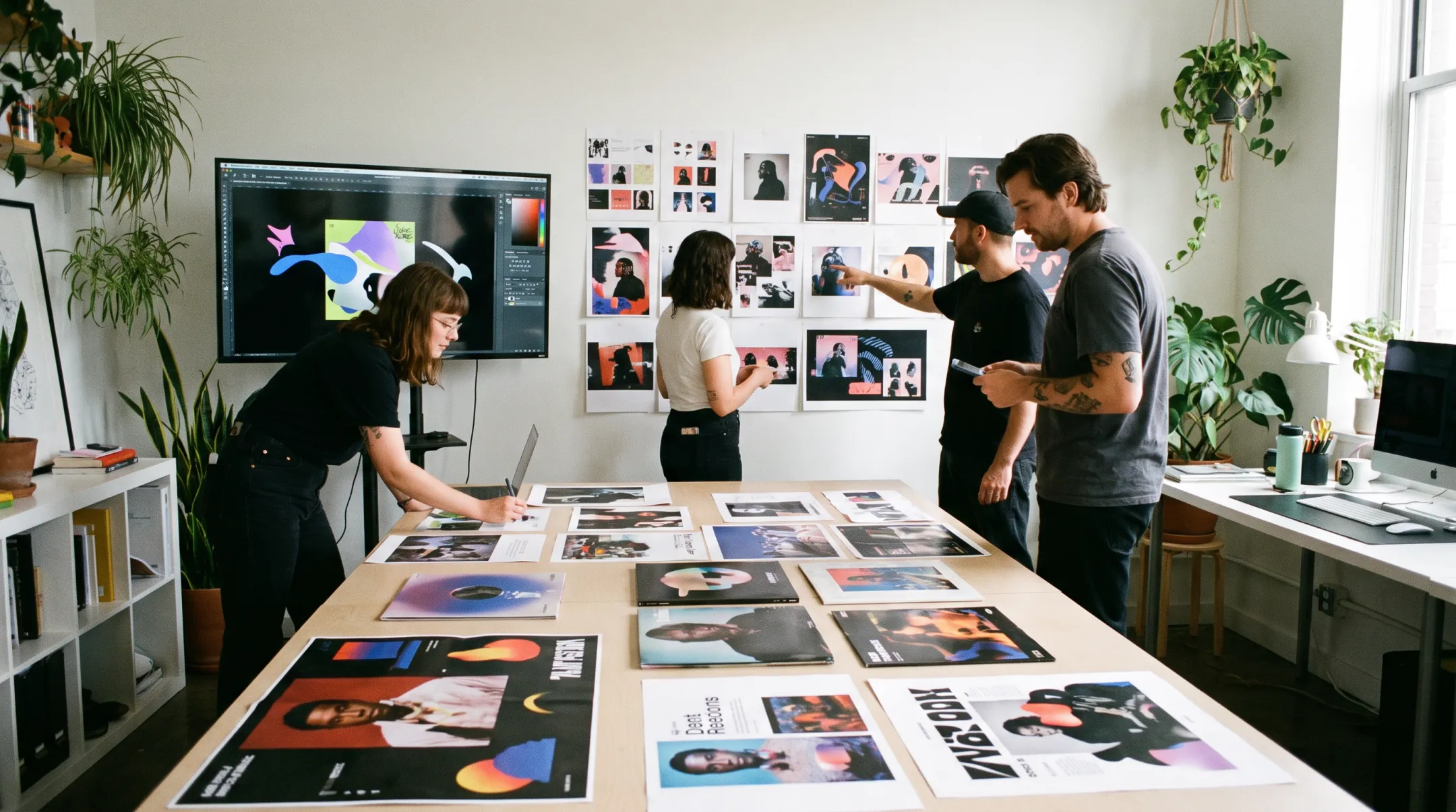 Creative team developing cohesive album artwork and promotional graphics