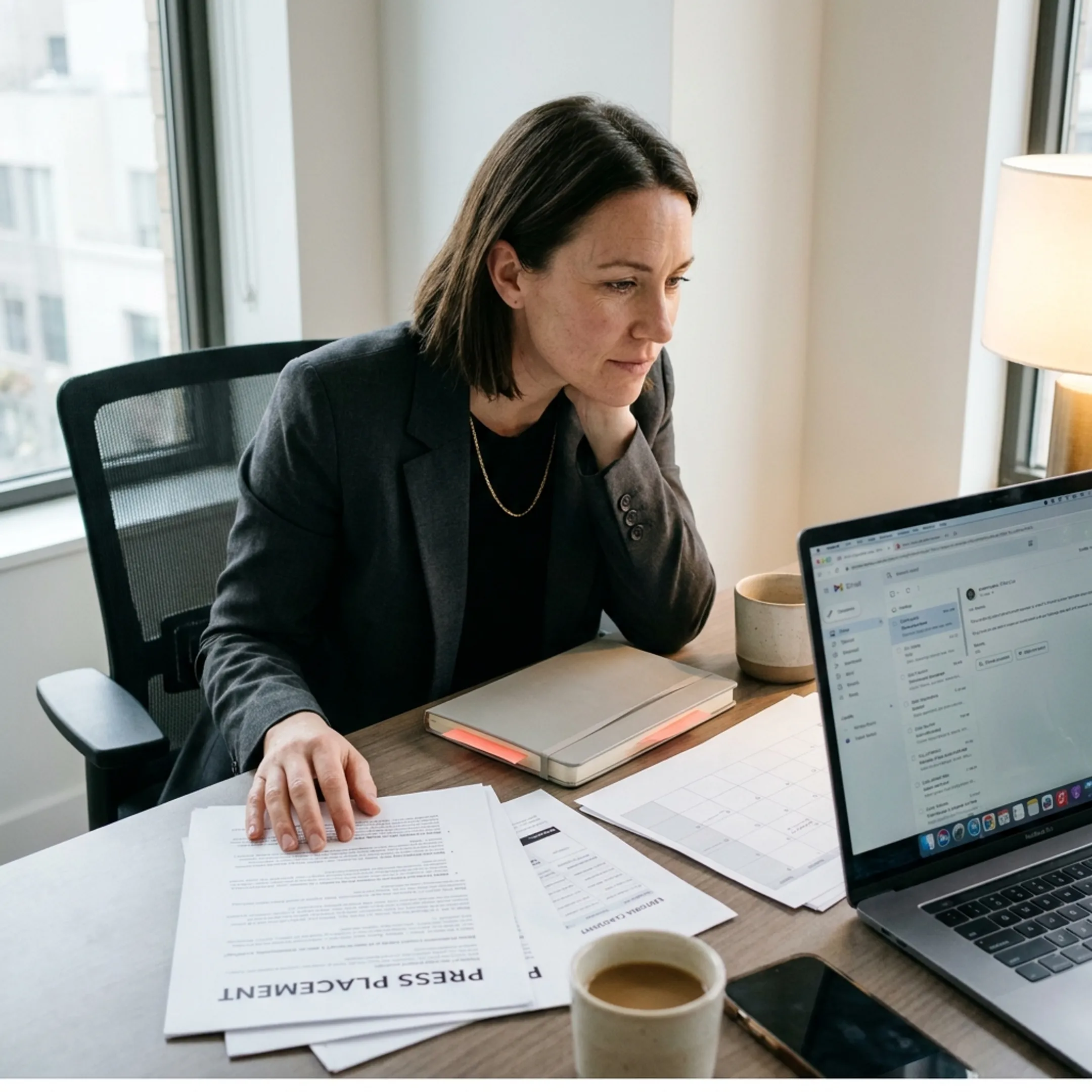 Entertainment publicist working on a press release campaign