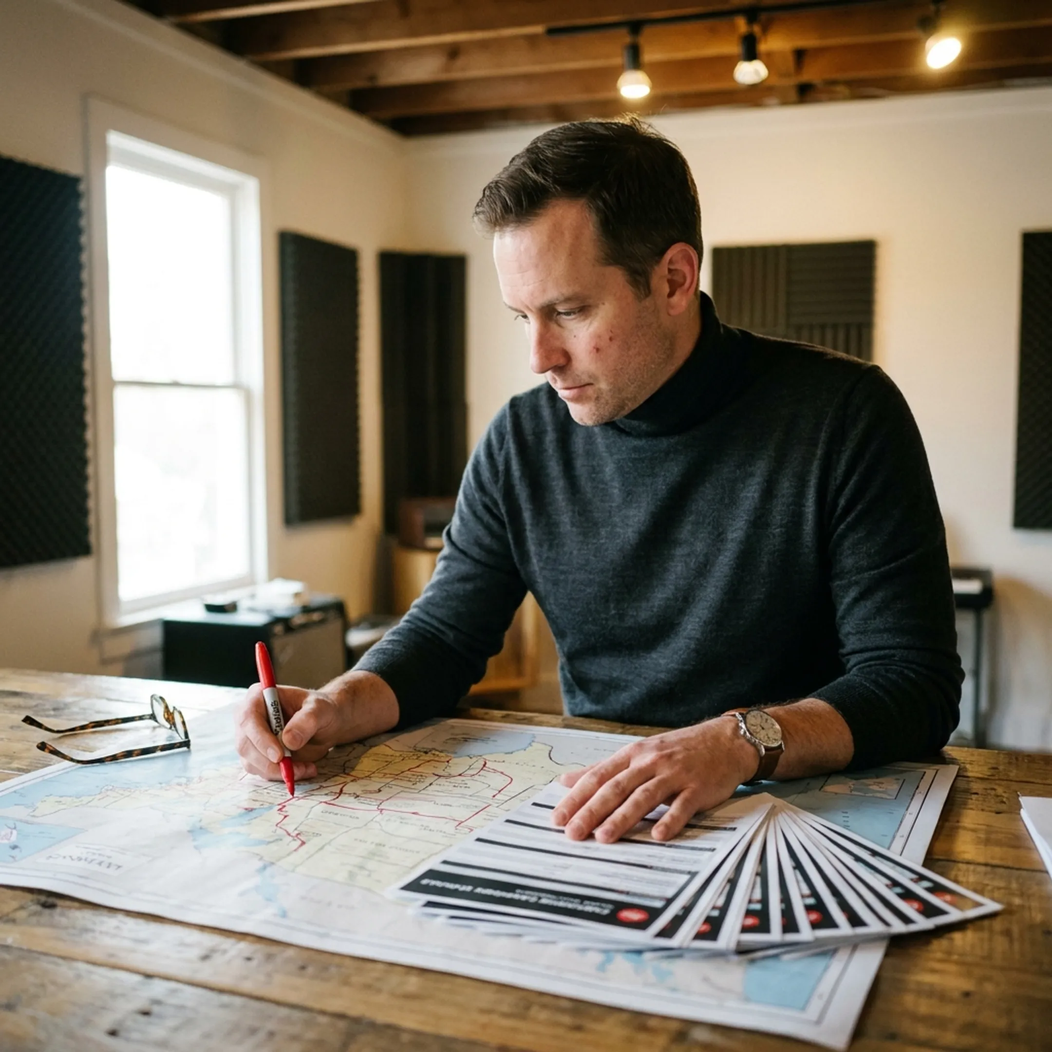 Artist manager planning entertainment tour logistics