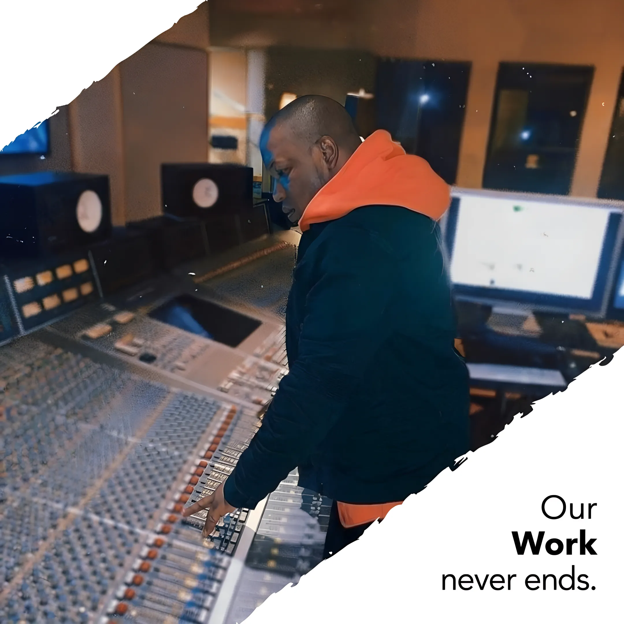 Independent musician in a recording studio preparing promotional music campaign