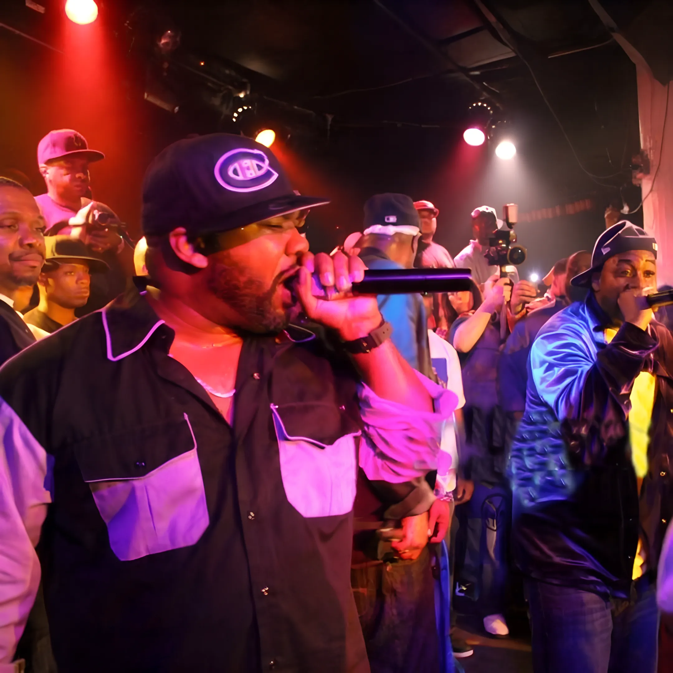 Touring artist performing live in front of a packed concert crowd
