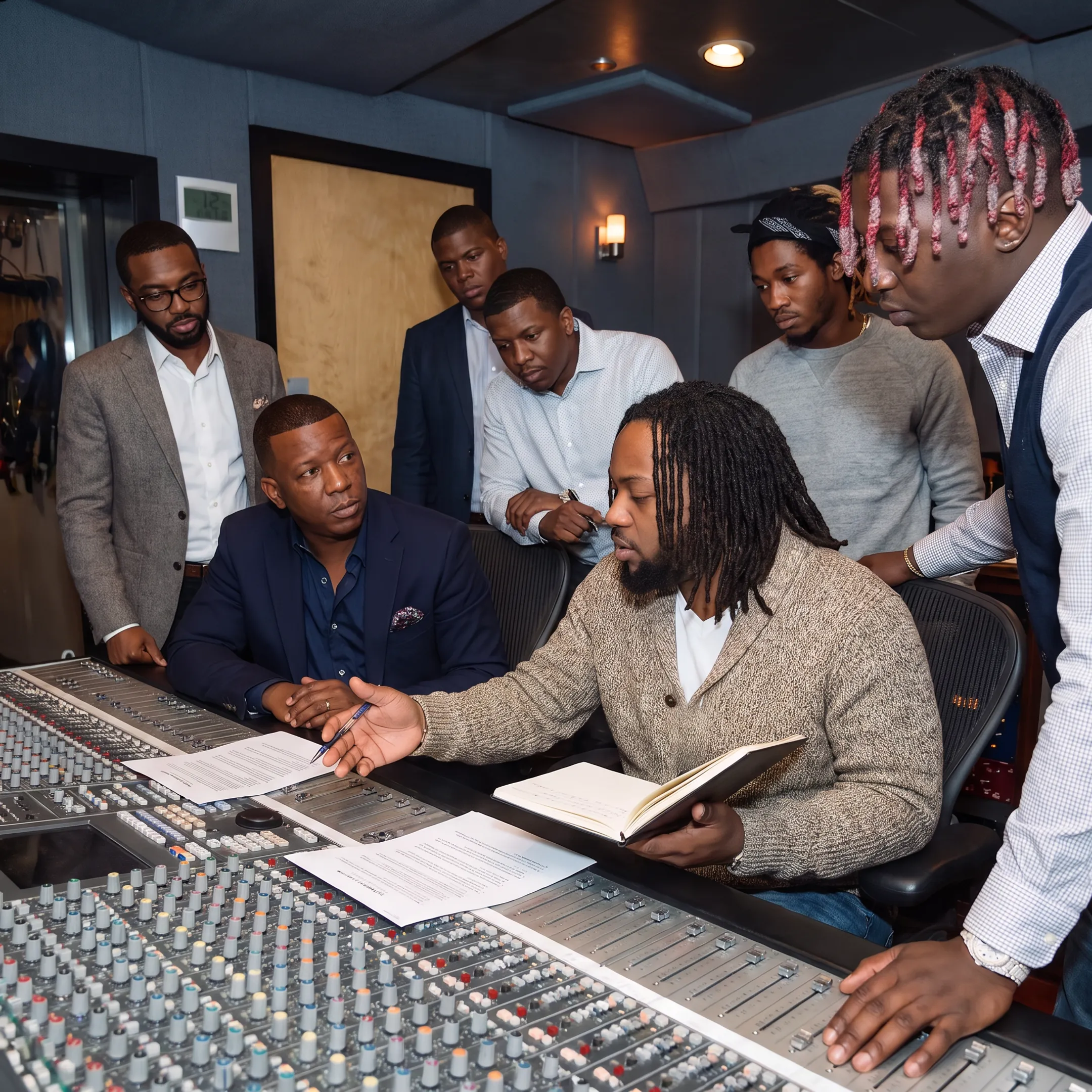 Music consultant discussing brand strategy in an executive studio setting