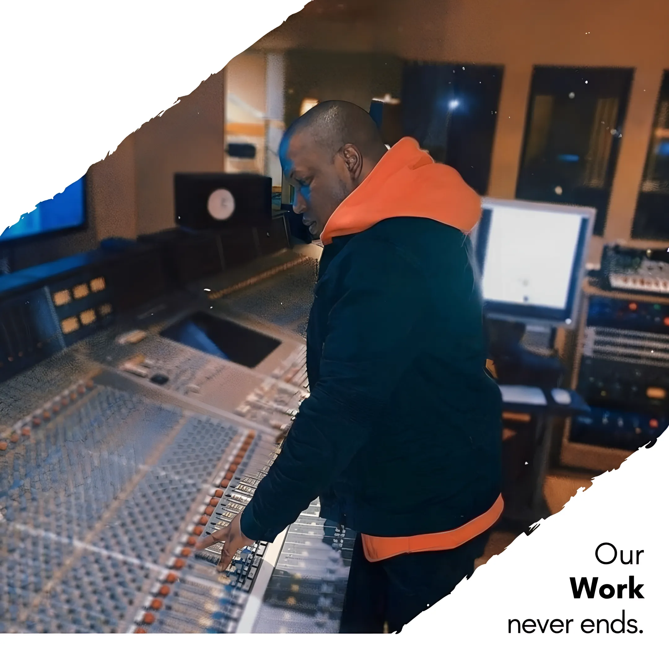 Audio engineer adjusting soundboard sliders during a live concert setup
