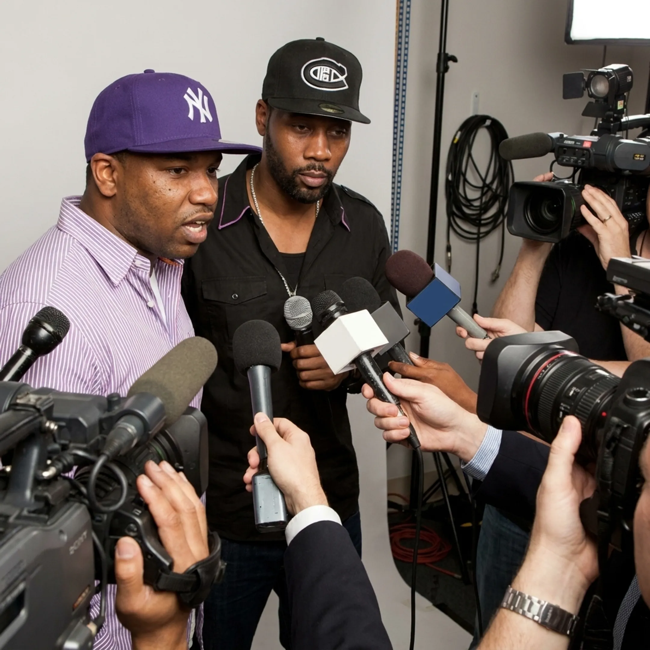 Music artist undergoing a press conference interview and media photo session
