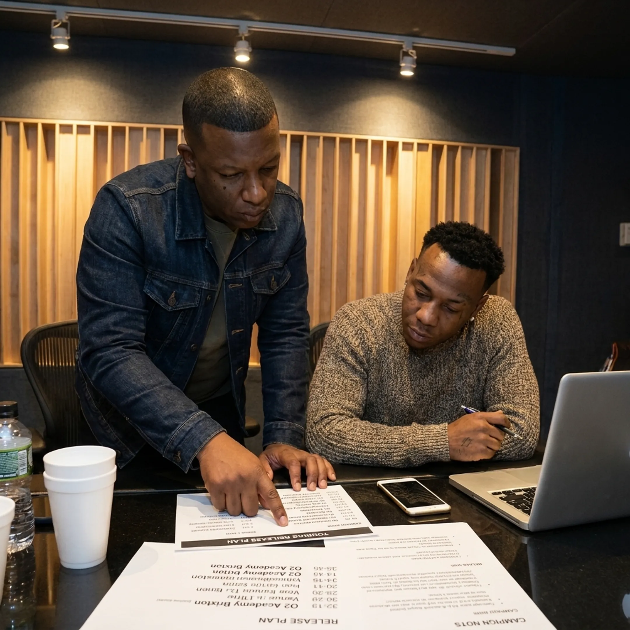 Artist and music manager planning a release and touring campaign